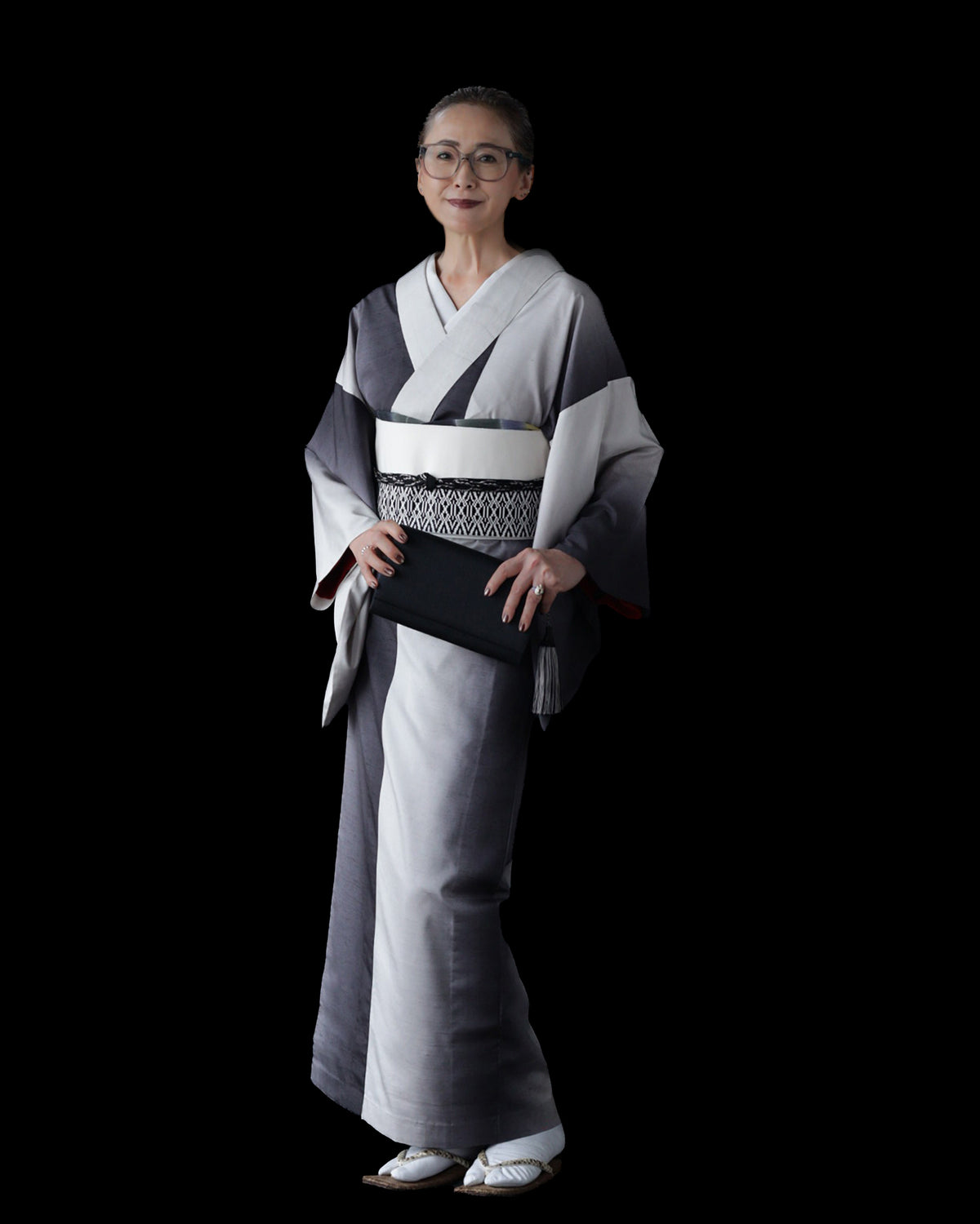 名古屋帯|八寸|一本独鈷|白黒 |西村織物|博多織|お仕立て代込み