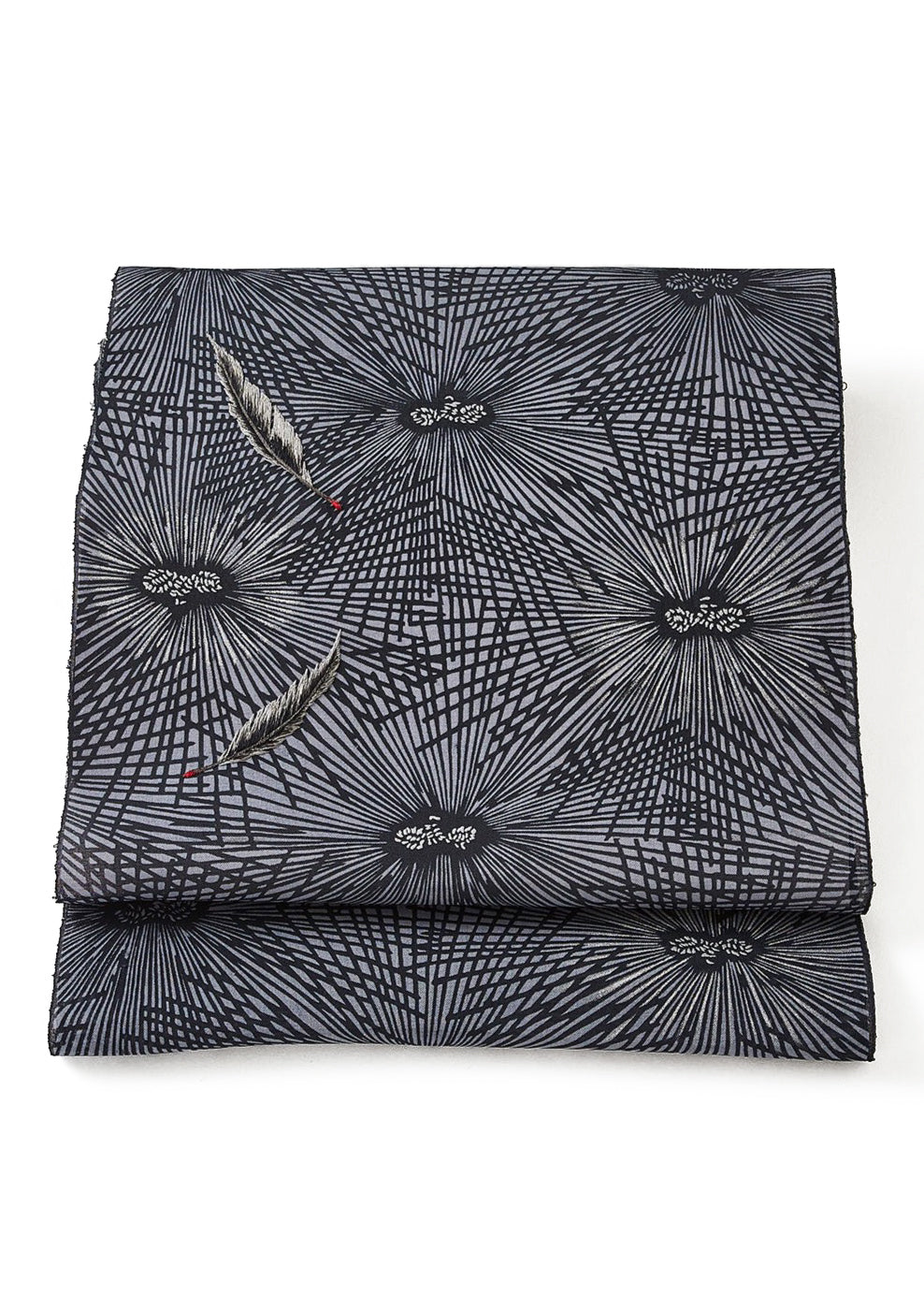 Pine tree and hawk feathers (Ume shaped x emi takazawa): Nagoya obi | 9 inches | Pure silk | Embroidery (ready-made)