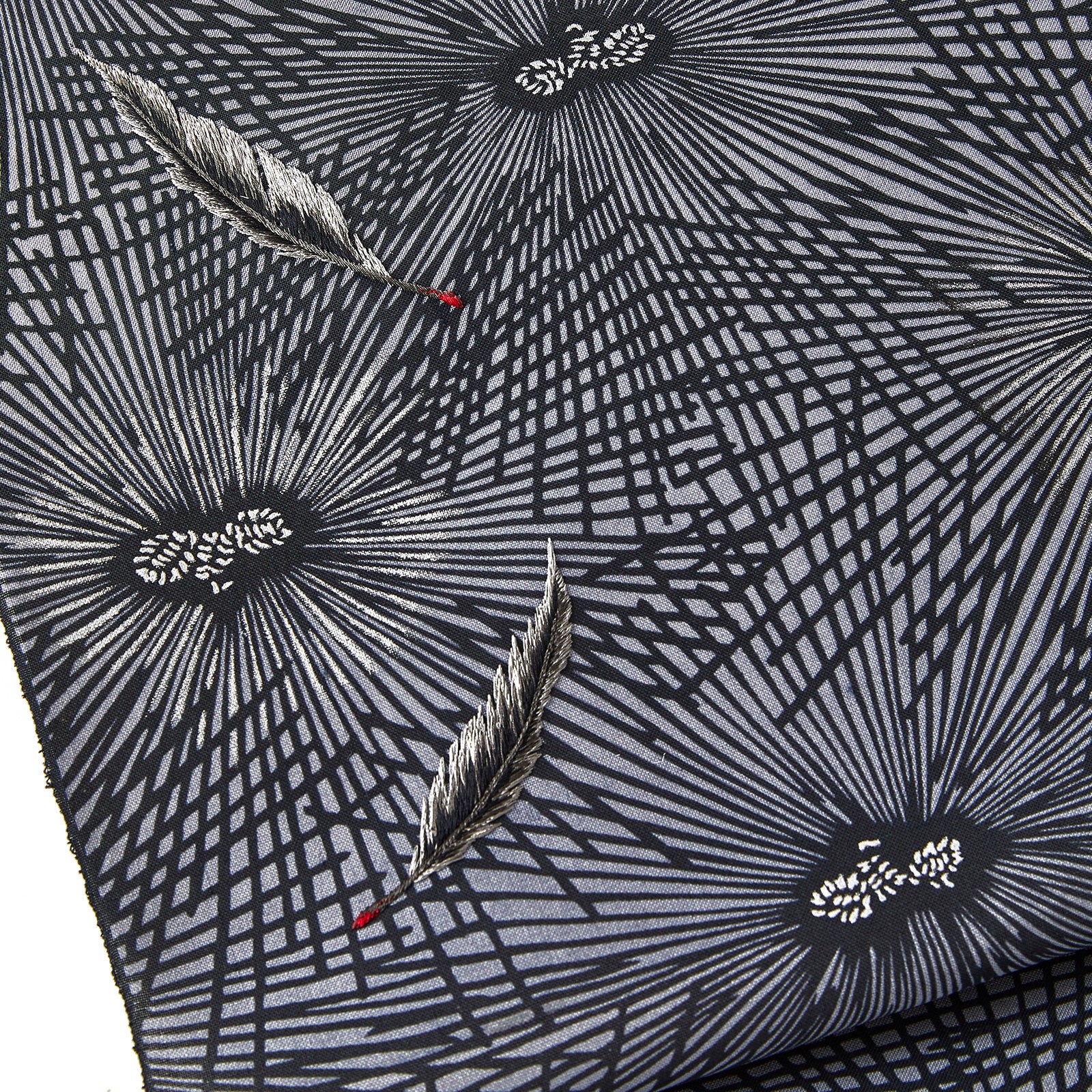 Pine tree and hawk feathers (Ume shaped x emi takazawa): Nagoya obi | 9 inches | Pure silk | Embroidery (ready-made)