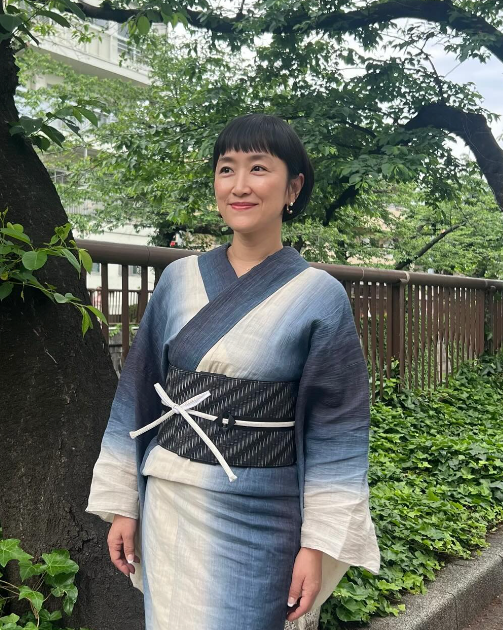 近江縮 生成り〜紺(SLADKY):単衣|麻|綿