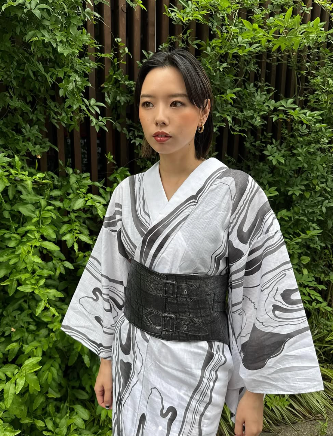 Sumi-nagashi white/black (KAPUKI original): Yukata