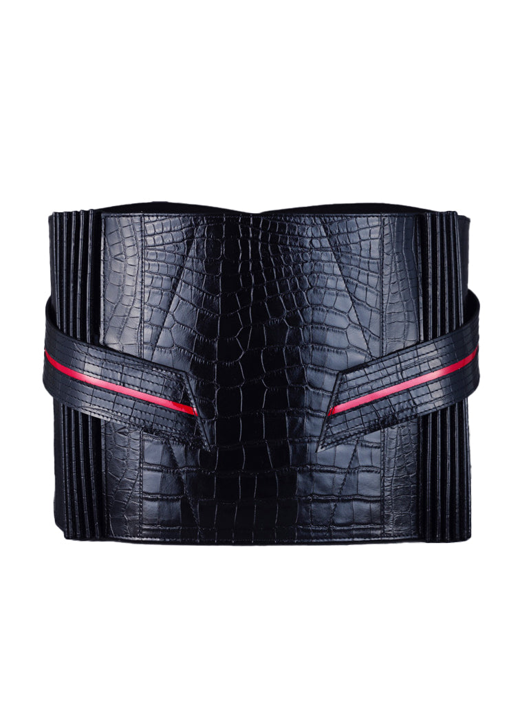 Crocodile enamel black: Belt | Leather