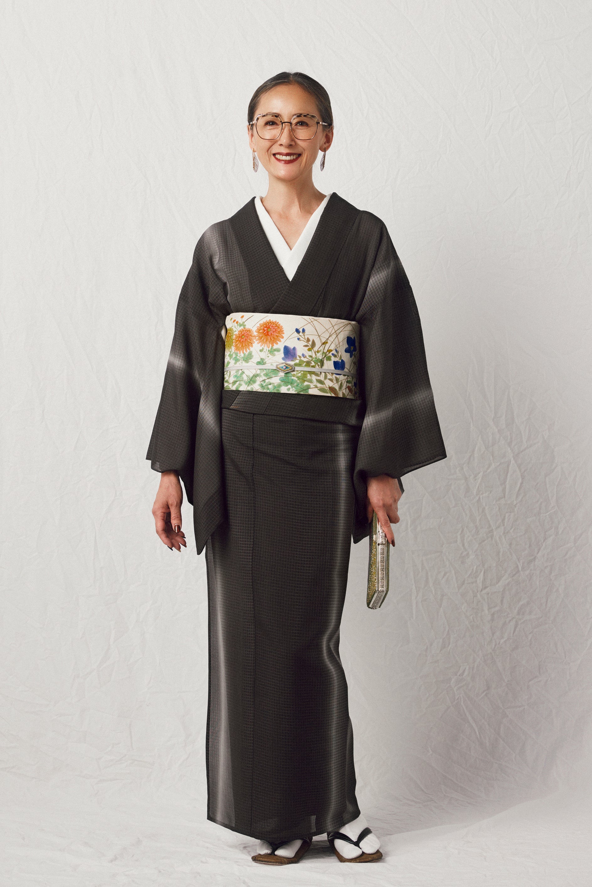 縦暈し 墨黒:本場大島|夏大島|正絹