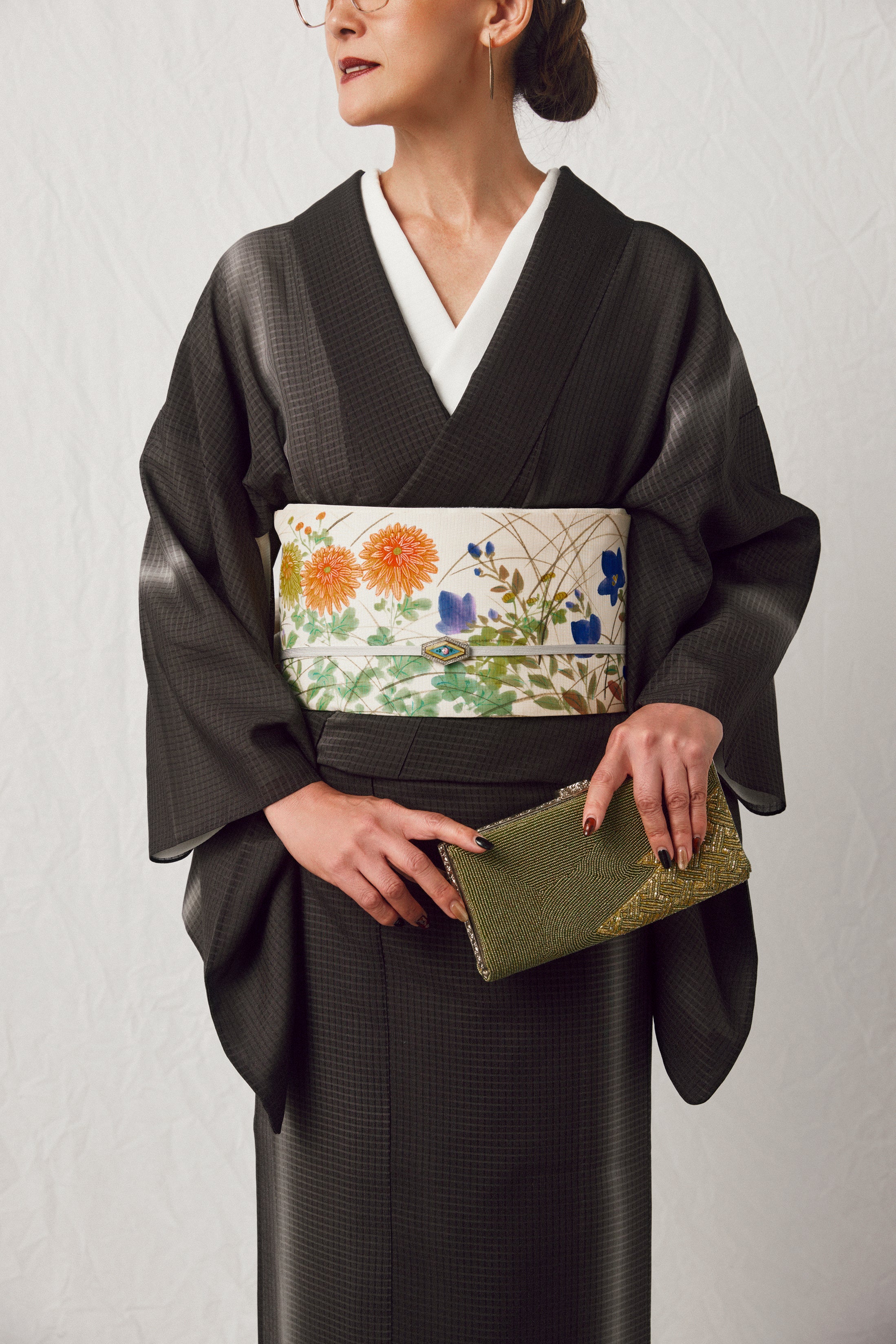 縦暈し 墨黒:本場大島|夏大島|正絹