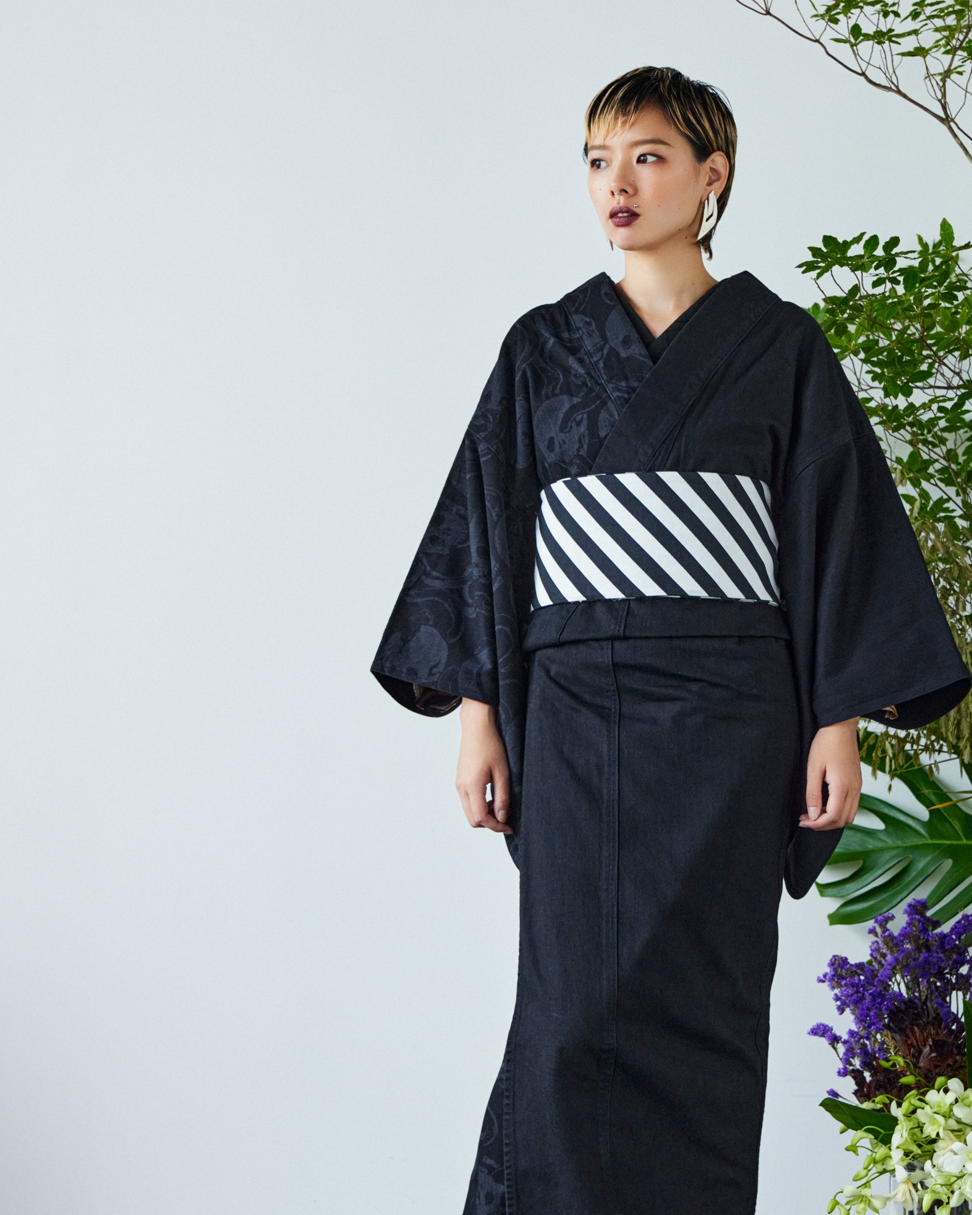 Diagonal stripes, antique reproduction pattern (KAPUKI original): Half-width obi | Pure silk