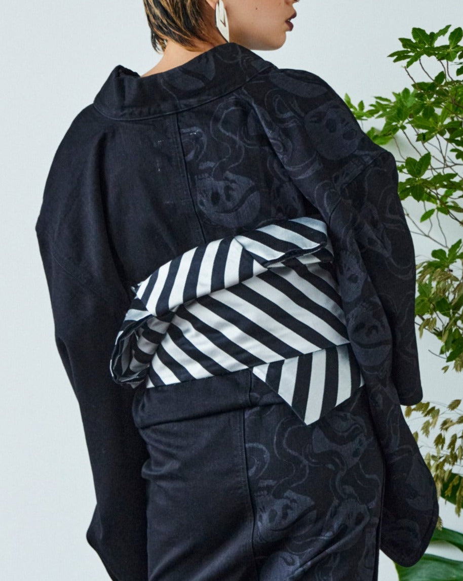 Diagonal stripes, antique reproduction pattern (KAPUKI original): Half-width obi | Pure silk