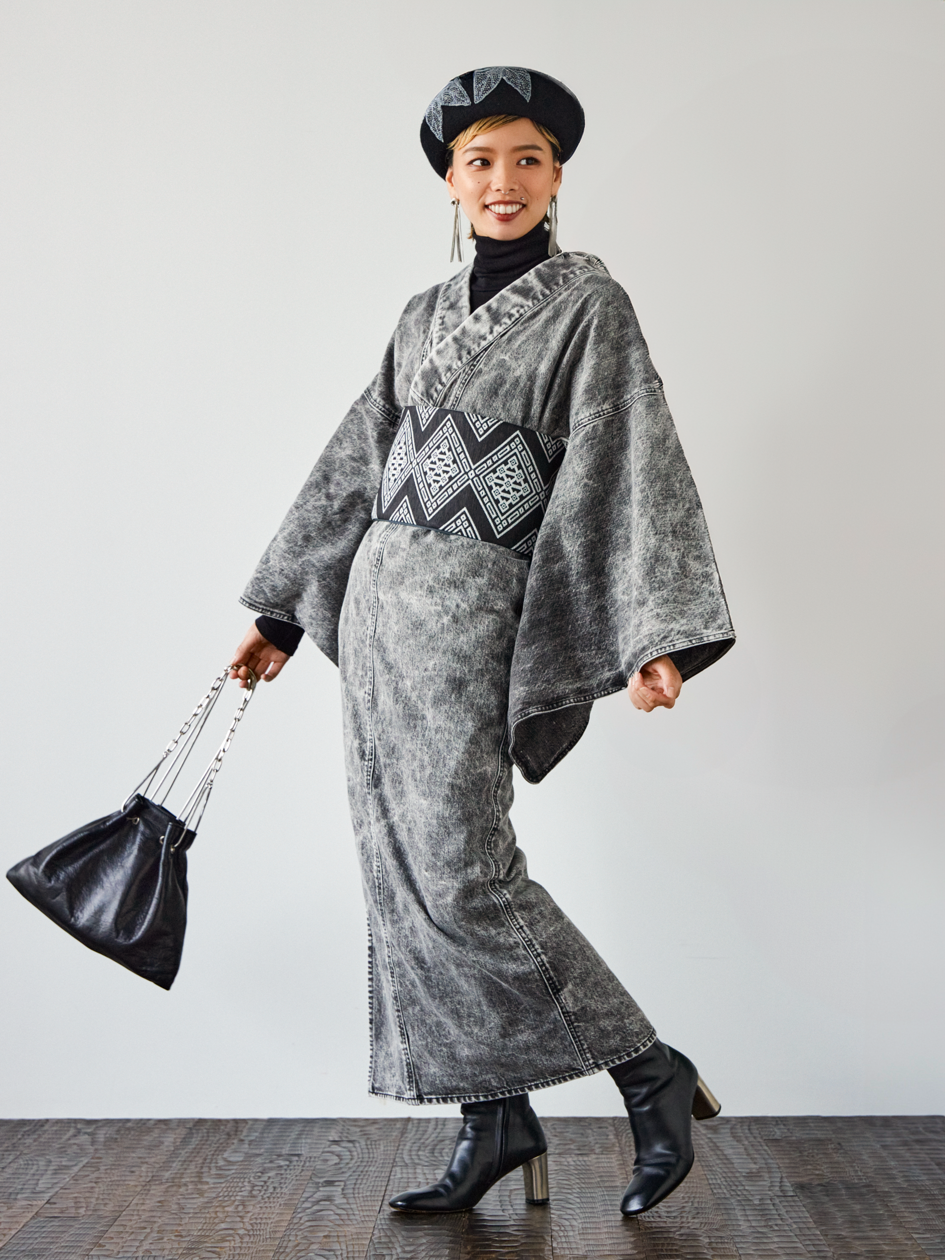 Denim Kimono | Black Chemical | Women's | KAPUKI