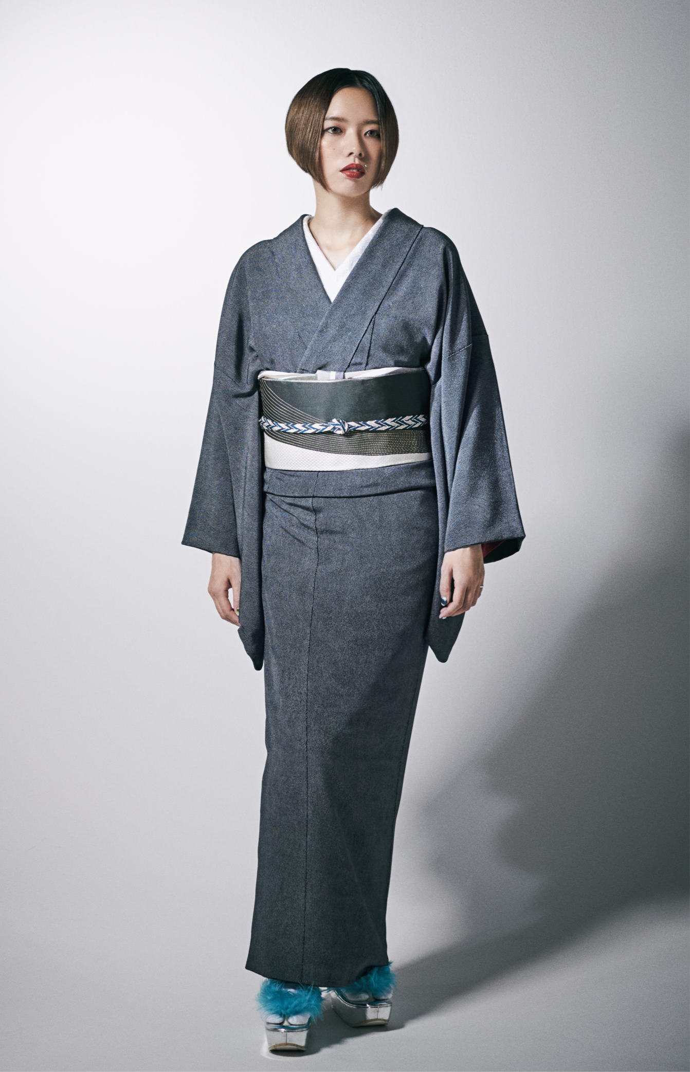 着物|江戸小紋|フランス縞 白黒|石塚染工|錐彫|正絹|袷