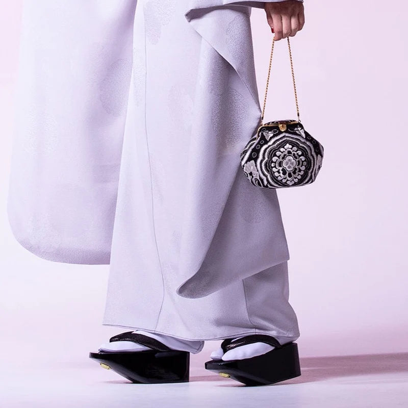 【受注生産】 黒塗り ぽっくり シルバー(KAPUKI):下駄|履物
