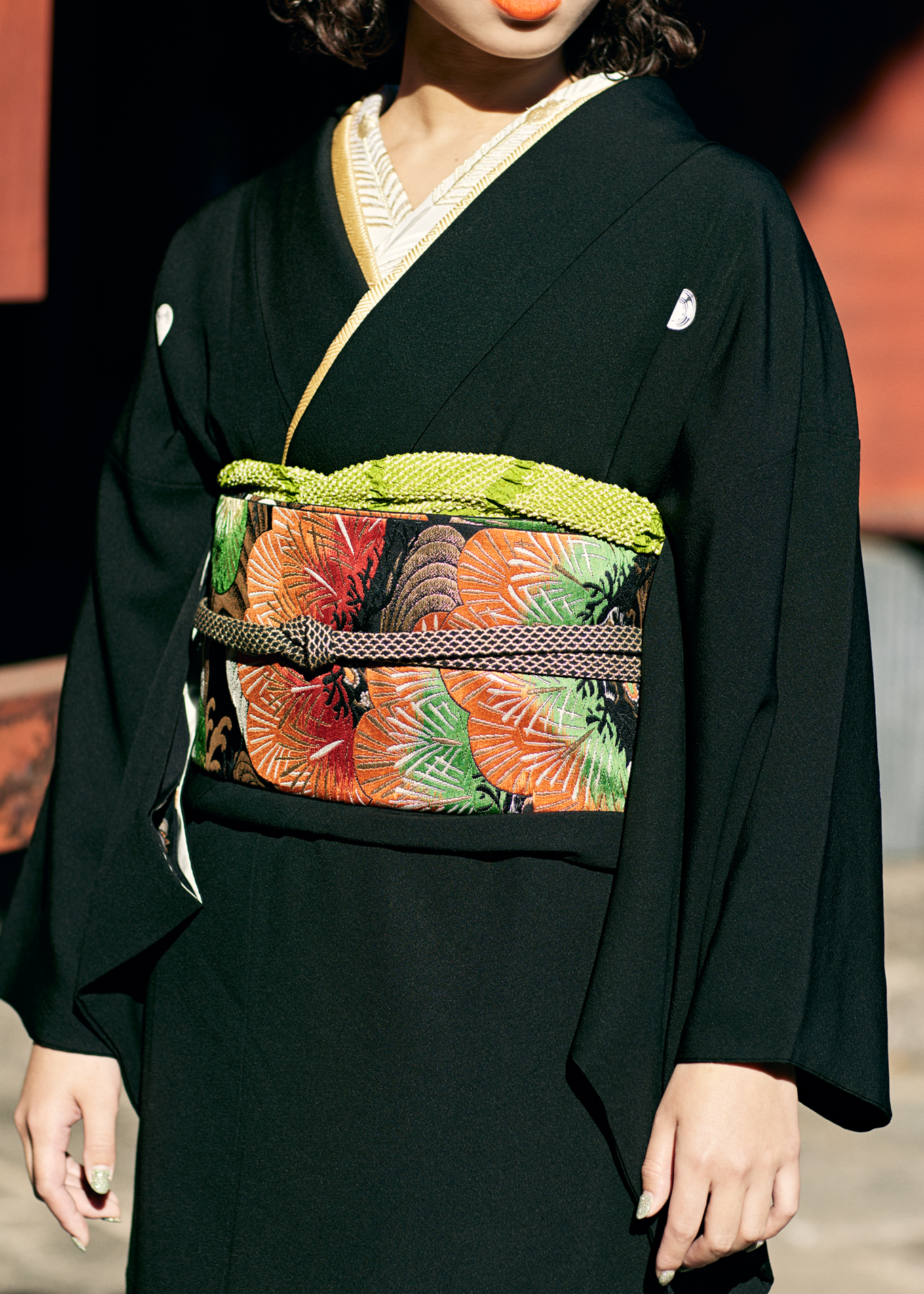 帯締め|内記扇面房 黒金 |正絹