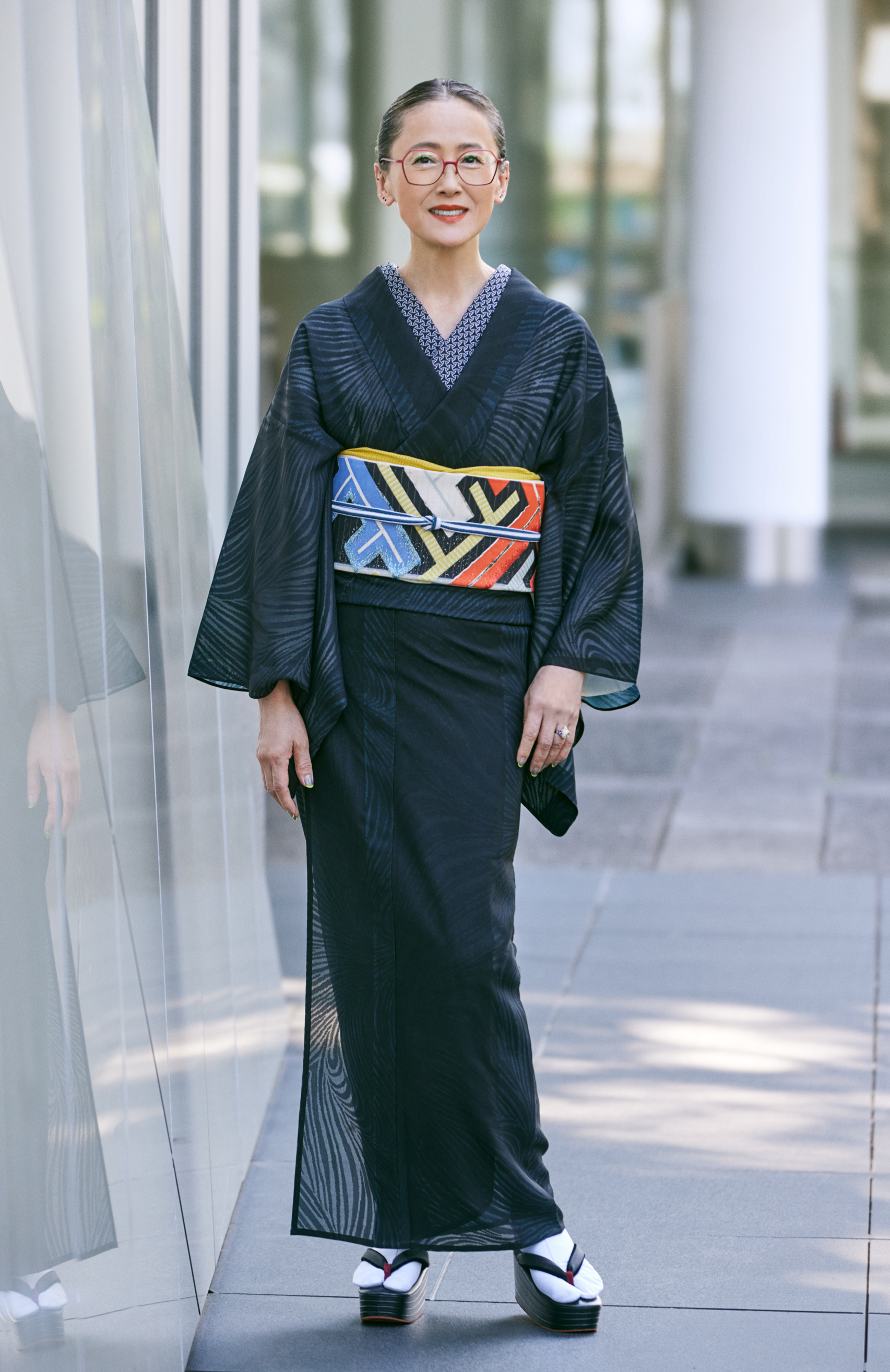 着物|紋紗|ゼブラ 両面染め 黒 × 青|夏着物 着物|紋紗|ゼブラ 両面染め 黒 × 青|夏着物