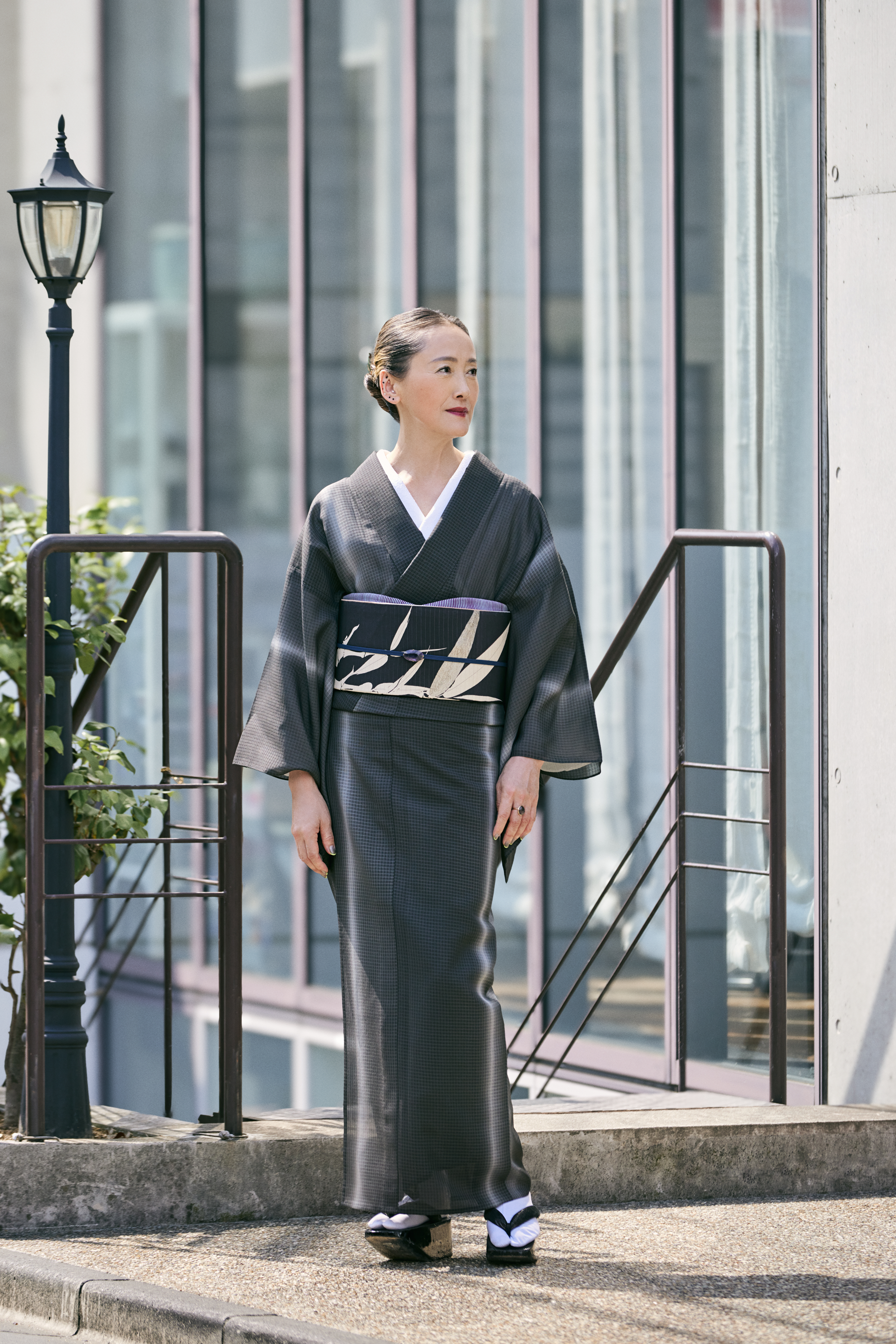 縦暈し 墨黒:本場大島|夏大島|正絹