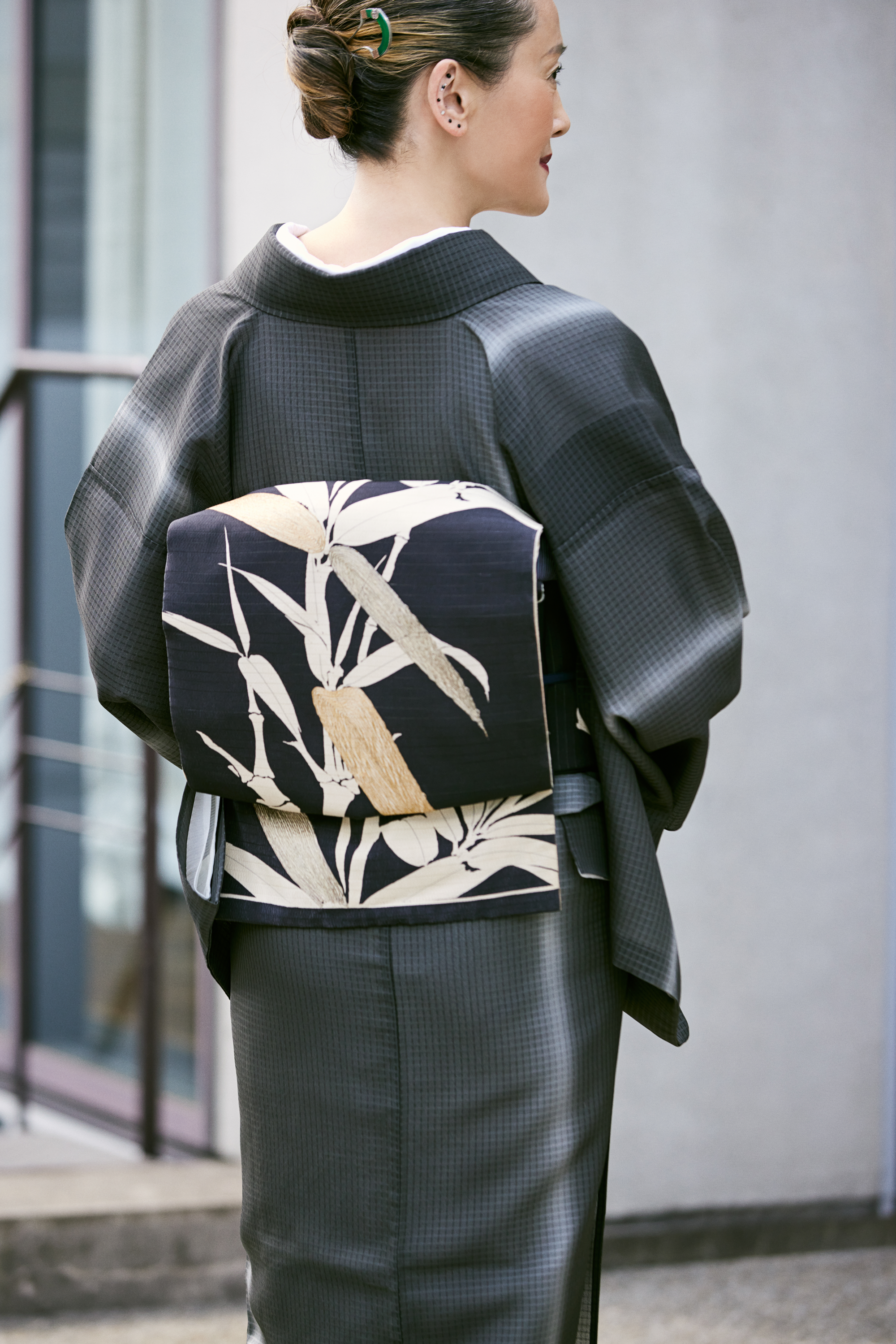 縦暈し 墨黒:本場大島|夏大島|正絹