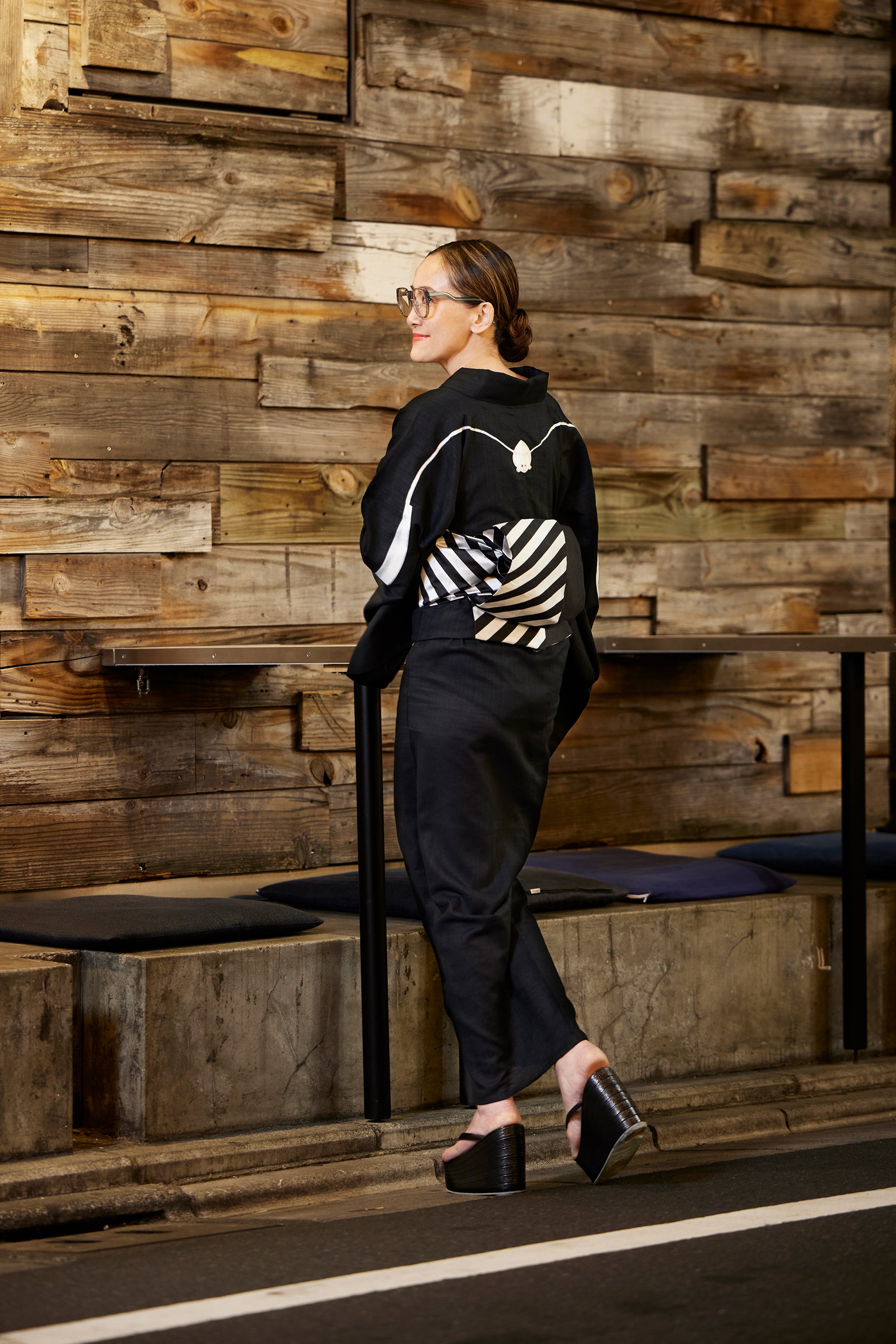 Diagonal stripes, antique reproduction pattern (KAPUKI original): Half-width obi | Pure silk