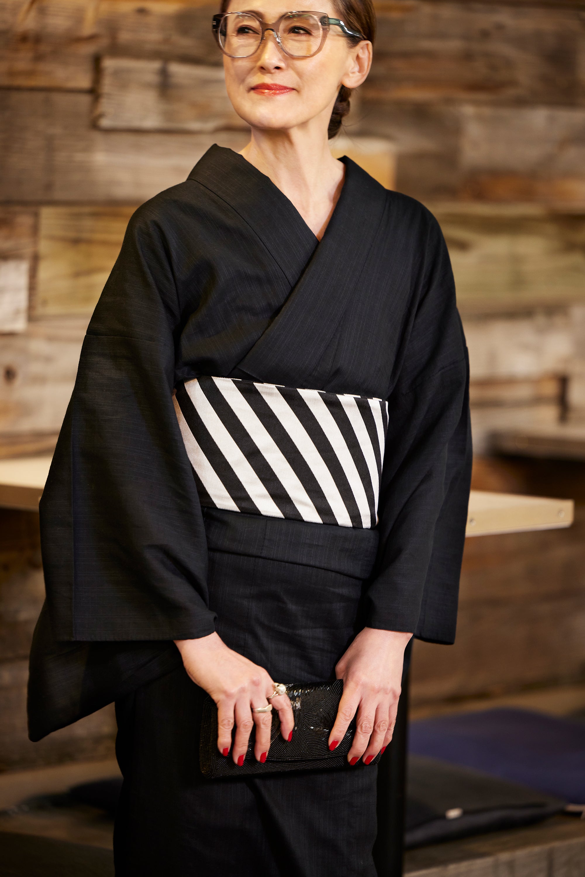 Diagonal stripes, antique reproduction pattern (KAPUKI original): Half-width obi | Pure silk