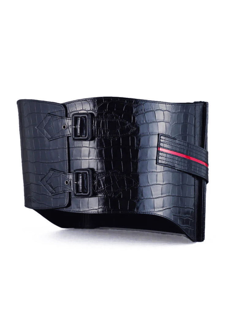 Crocodile enamel black: Belt | Leather
