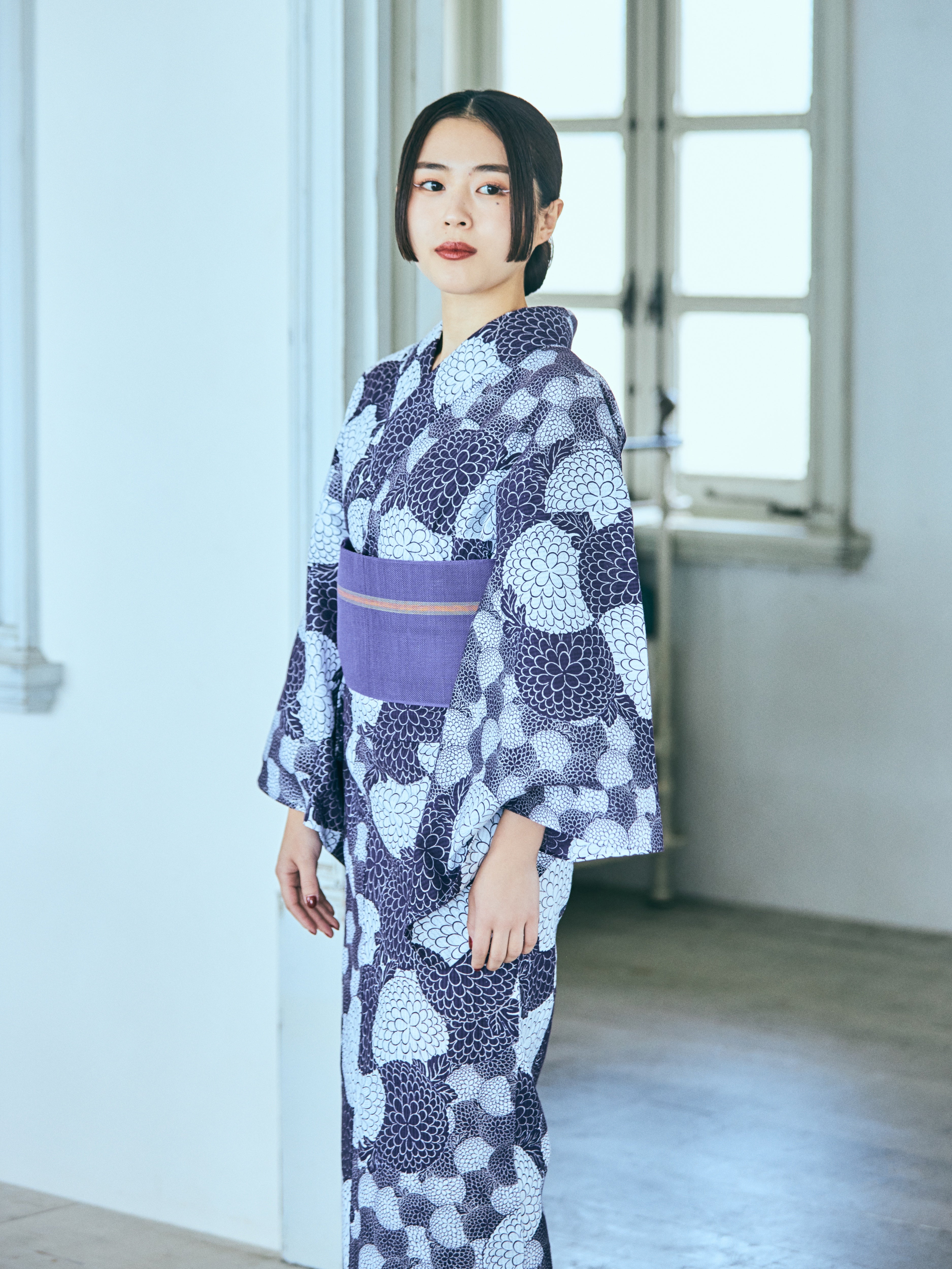 Pompom Chrysanthemum Purple (Nishioka Pencil x KAPUKI): Yukata