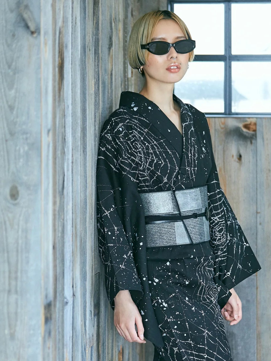 銀箔市松:帯ベルト| 西陣織 |正絹