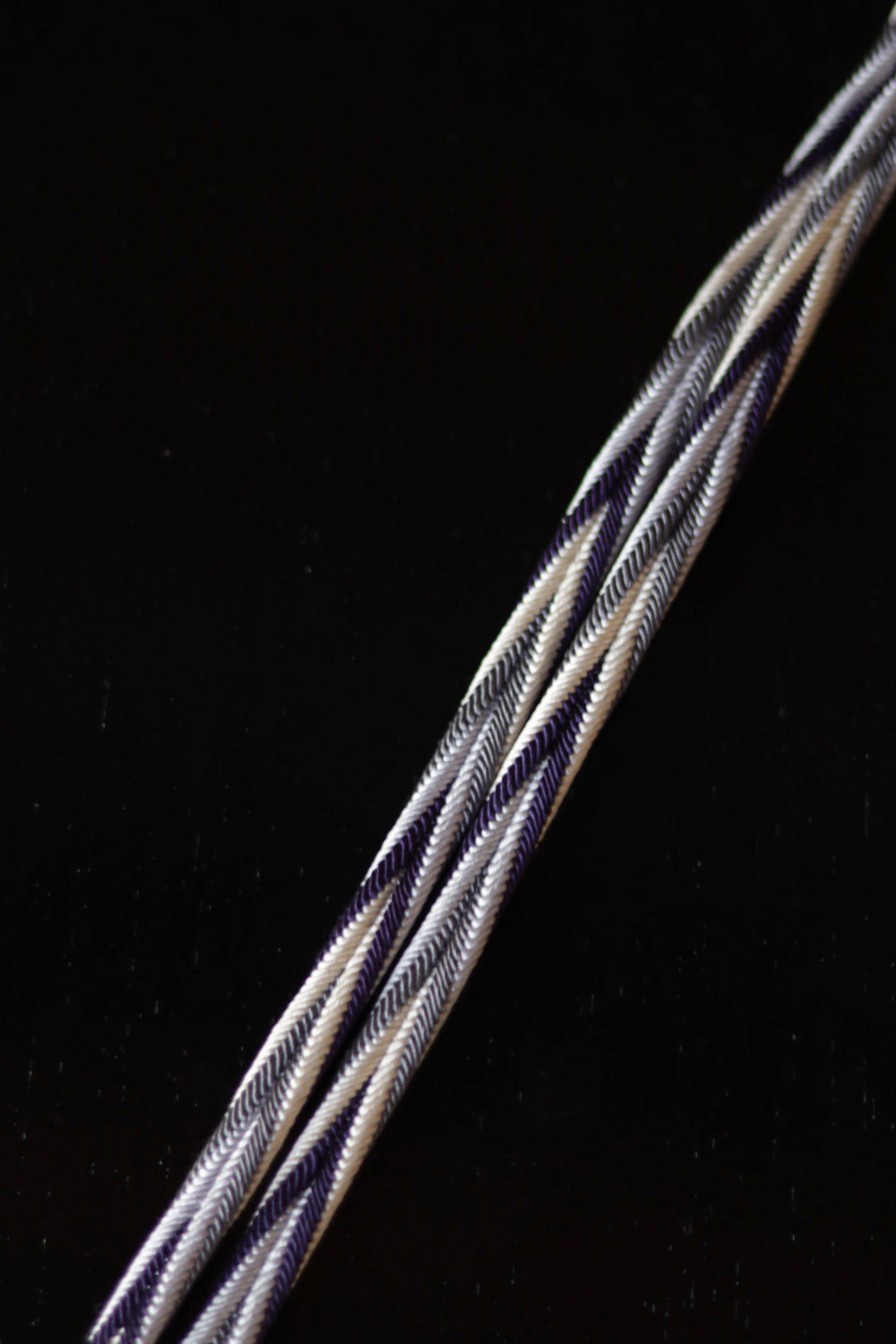 Obijime (sash band) with four twists, purple, gray, and white, by Erihide