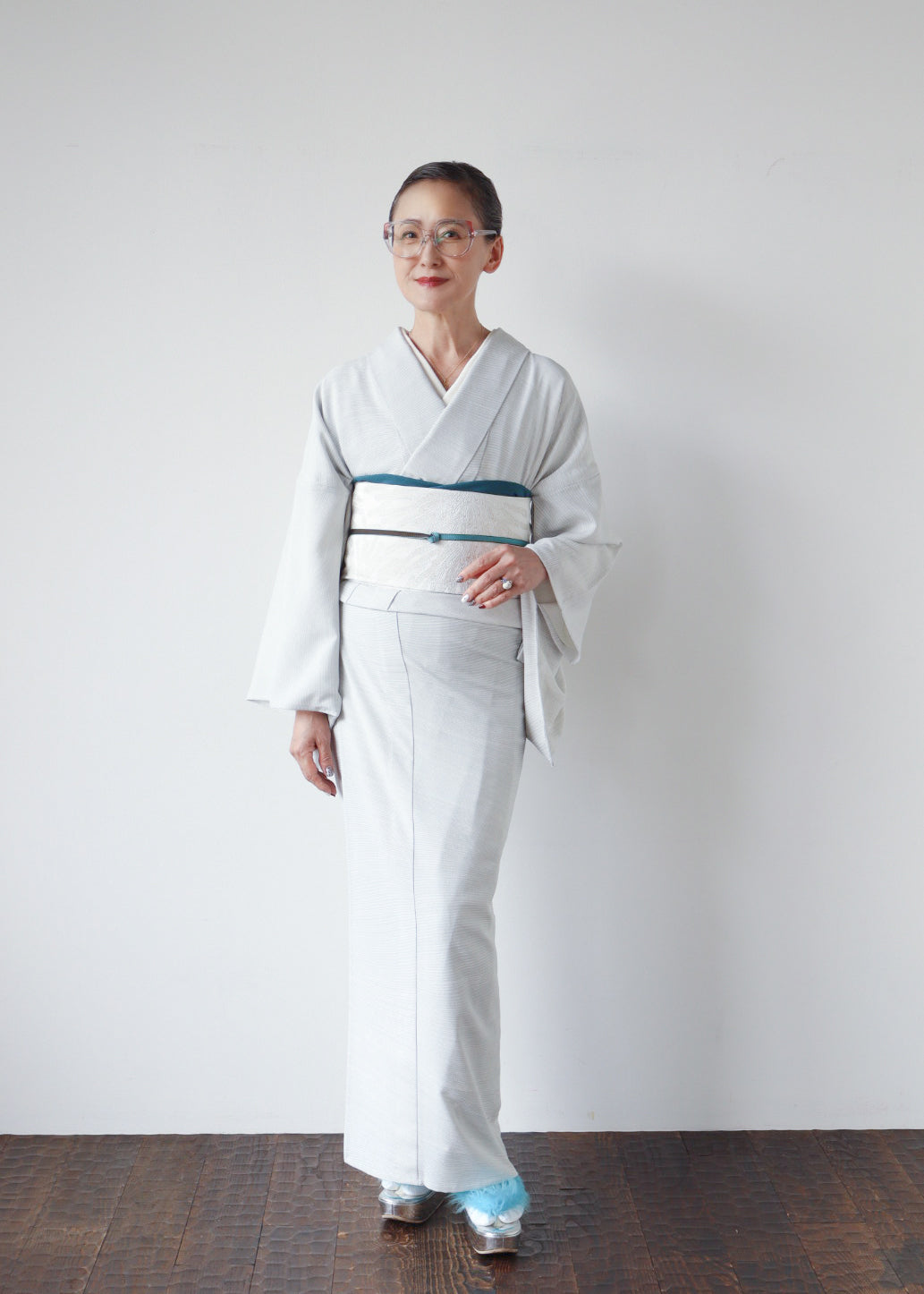 着物|夏小紋|涼線 グレー|松寿苑|正絹