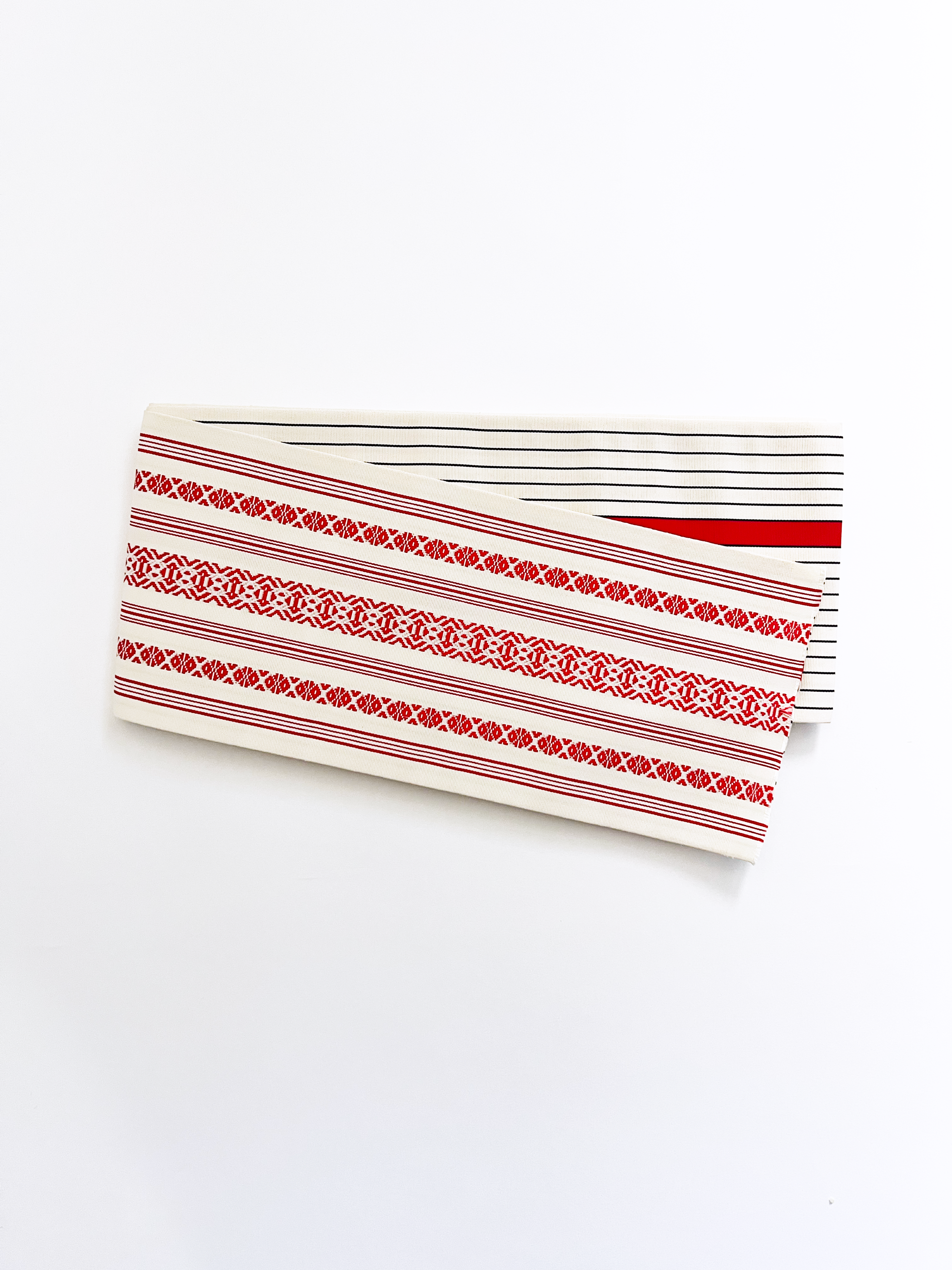 Half-width obi "Sou white/red" Nishimura Orimono: 4-inch hitoe | Pure silk