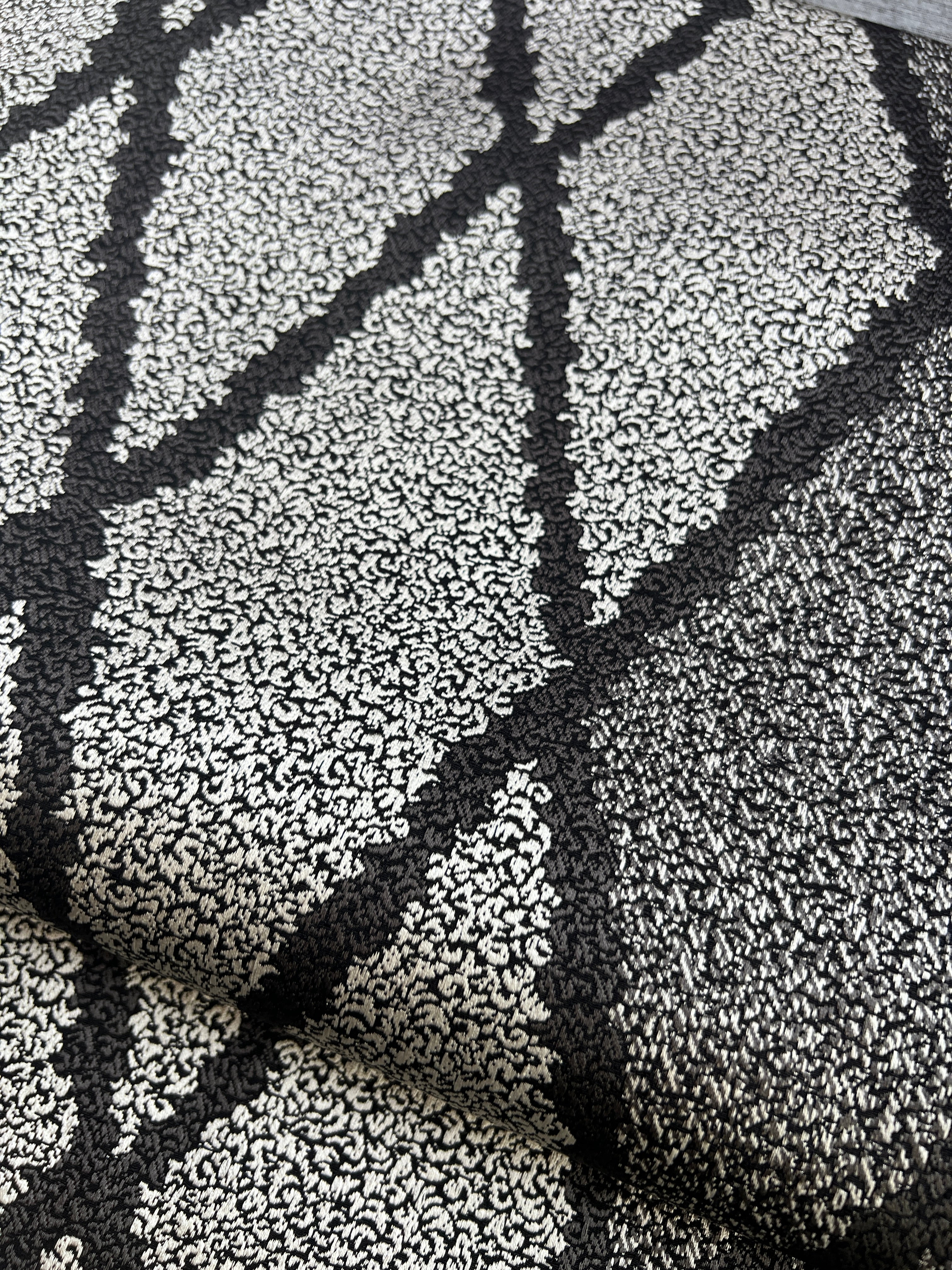Kyokufumi Diamond Arabesque Black (Nishimura Textiles): Nagoya Obi | 8 Sun | Patterned | Pure Silk (Ready-made)