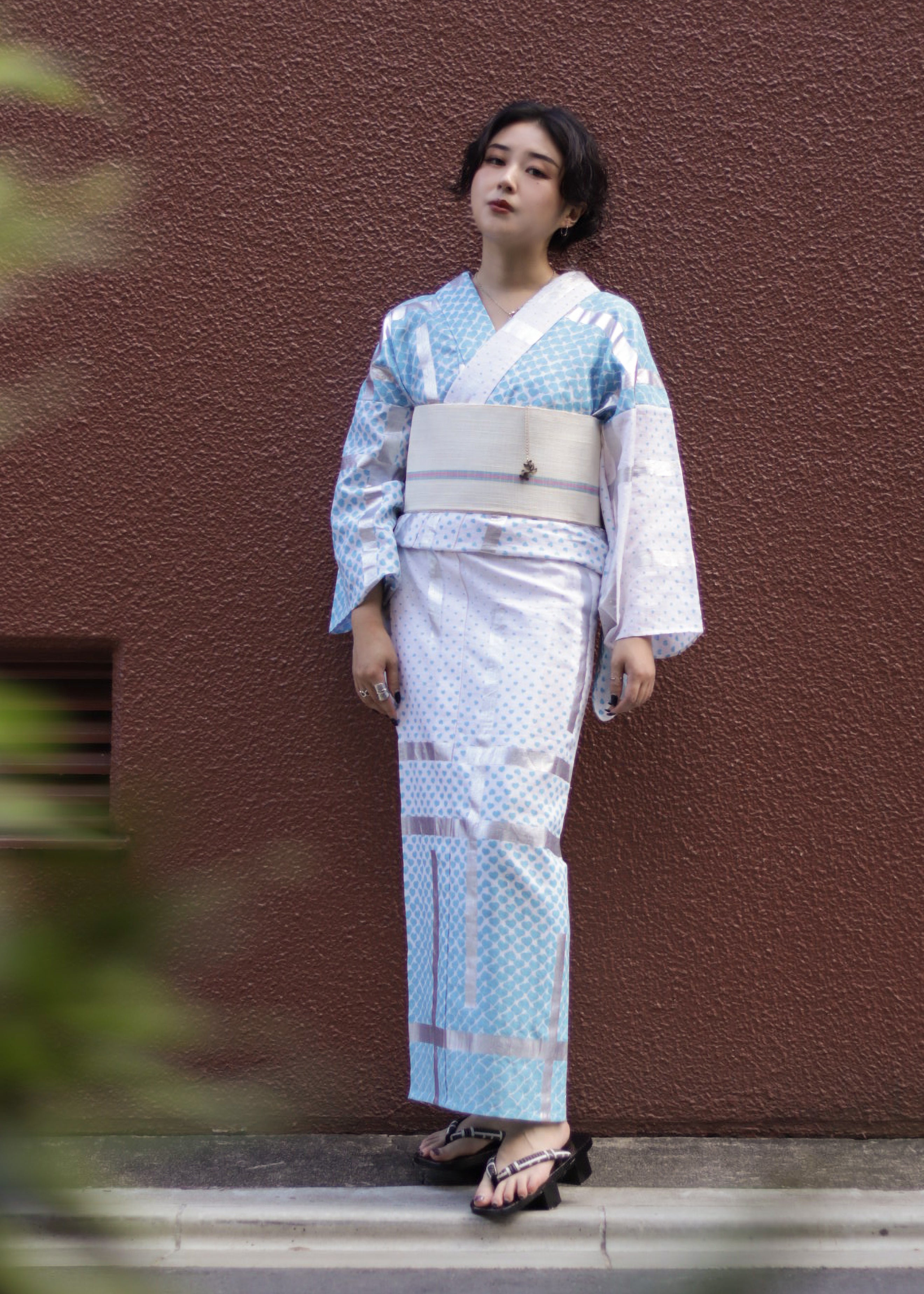 Shichino White (Ganwa): Half-width obi | Nishijin weave | Pure hemp
