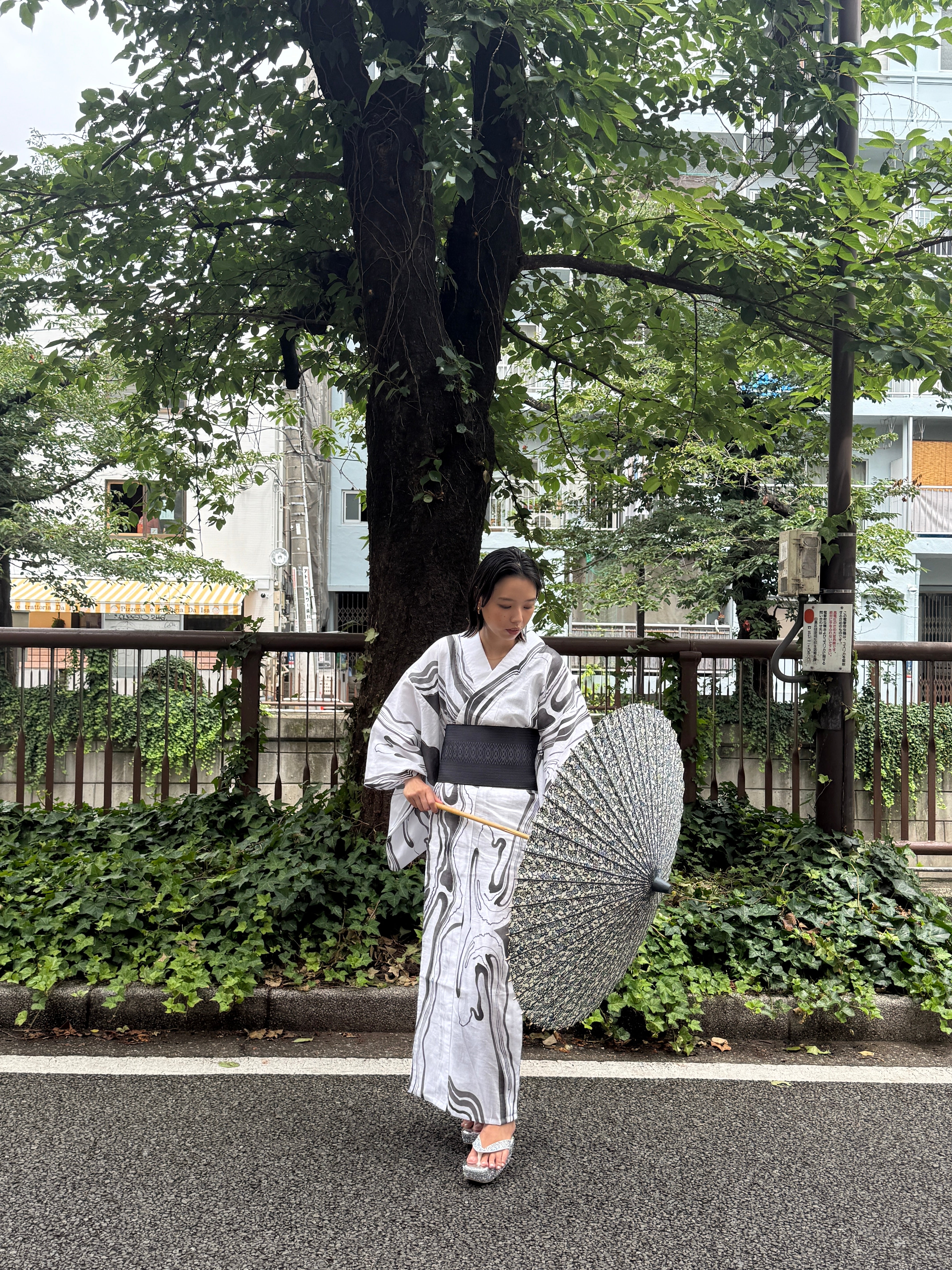 つた青 友禅柄:日傘|継柄|和紙