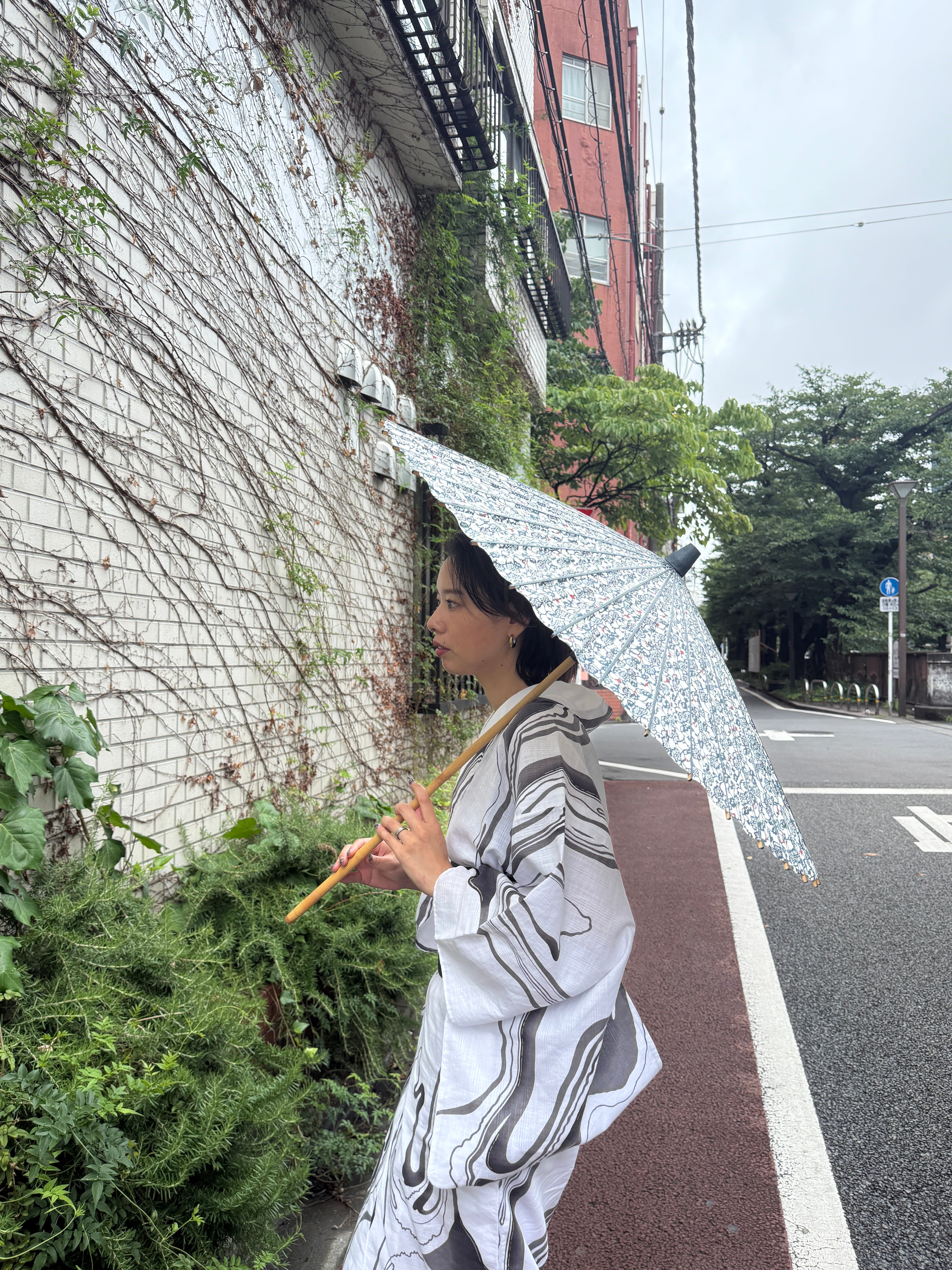 つた青 友禅柄:日傘|継柄|和紙