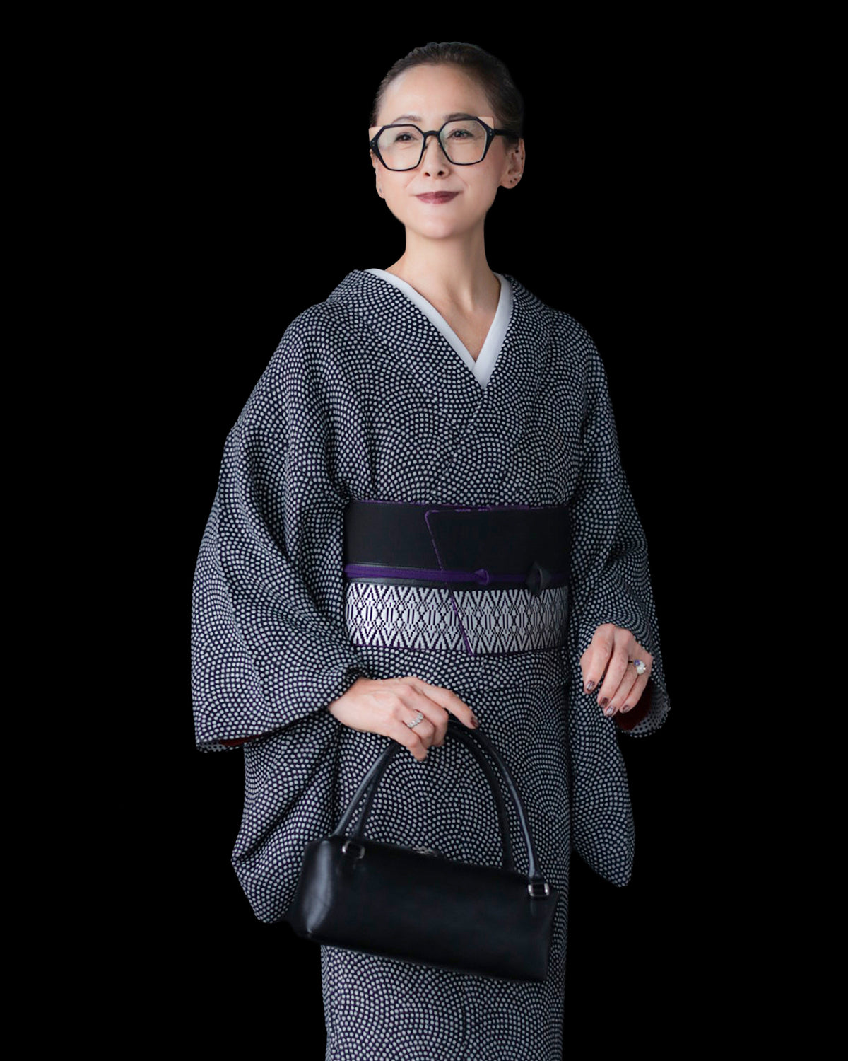 Rice-woven komon (small pattern) with shark print, black and white (KAPUKI special order): Cotton | Kimono | Single layer