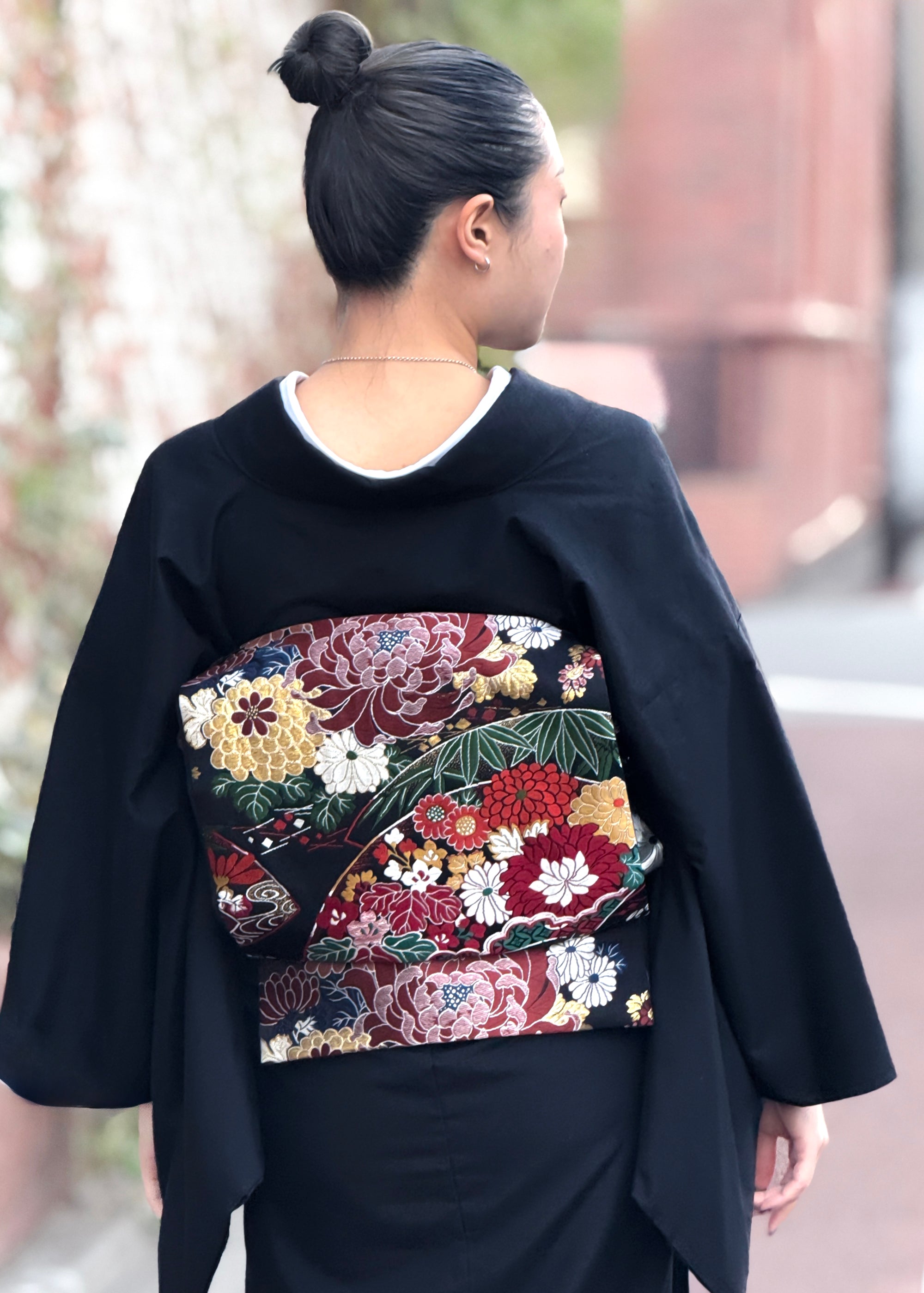 菊花鶴 黒(KAPUKIオリジナル):袋帯| 西陣織|正絹|アンティーク復刻柄(仕立て代込み)