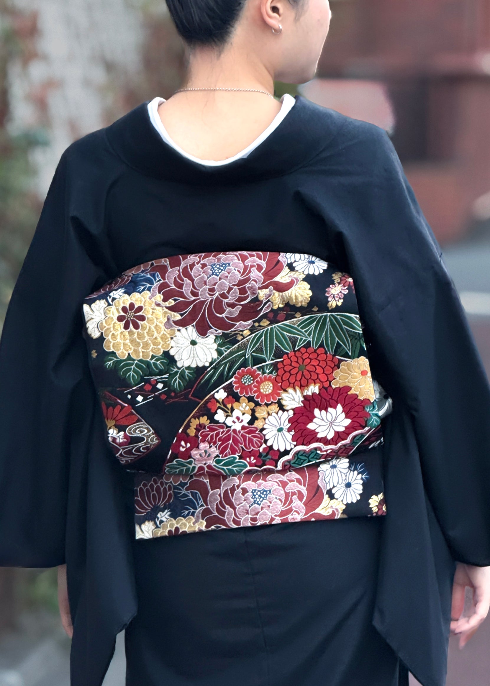 袋帯｜ 西陣織｜菊花鶴 黒｜KAPUKI｜アンティーク復刻柄｜仕立て代