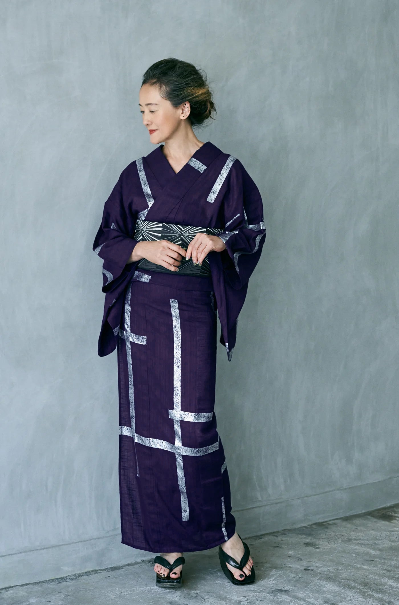 破れ格子 紫/Vintage箔 KAPUKI別注色(誉田屋源兵衛):浴衣