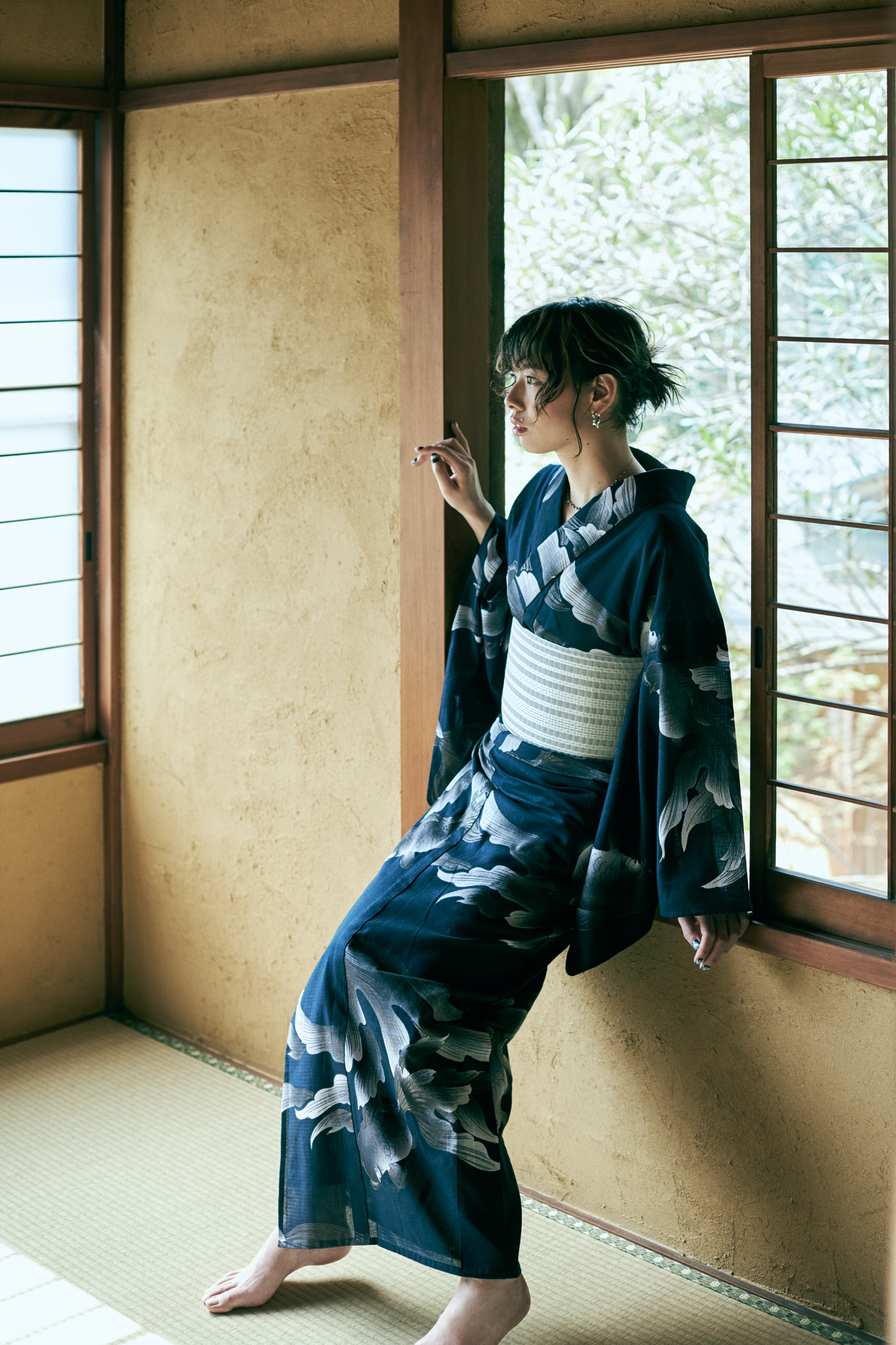 Yukata Kondaya Genbei Goldfish Black and White