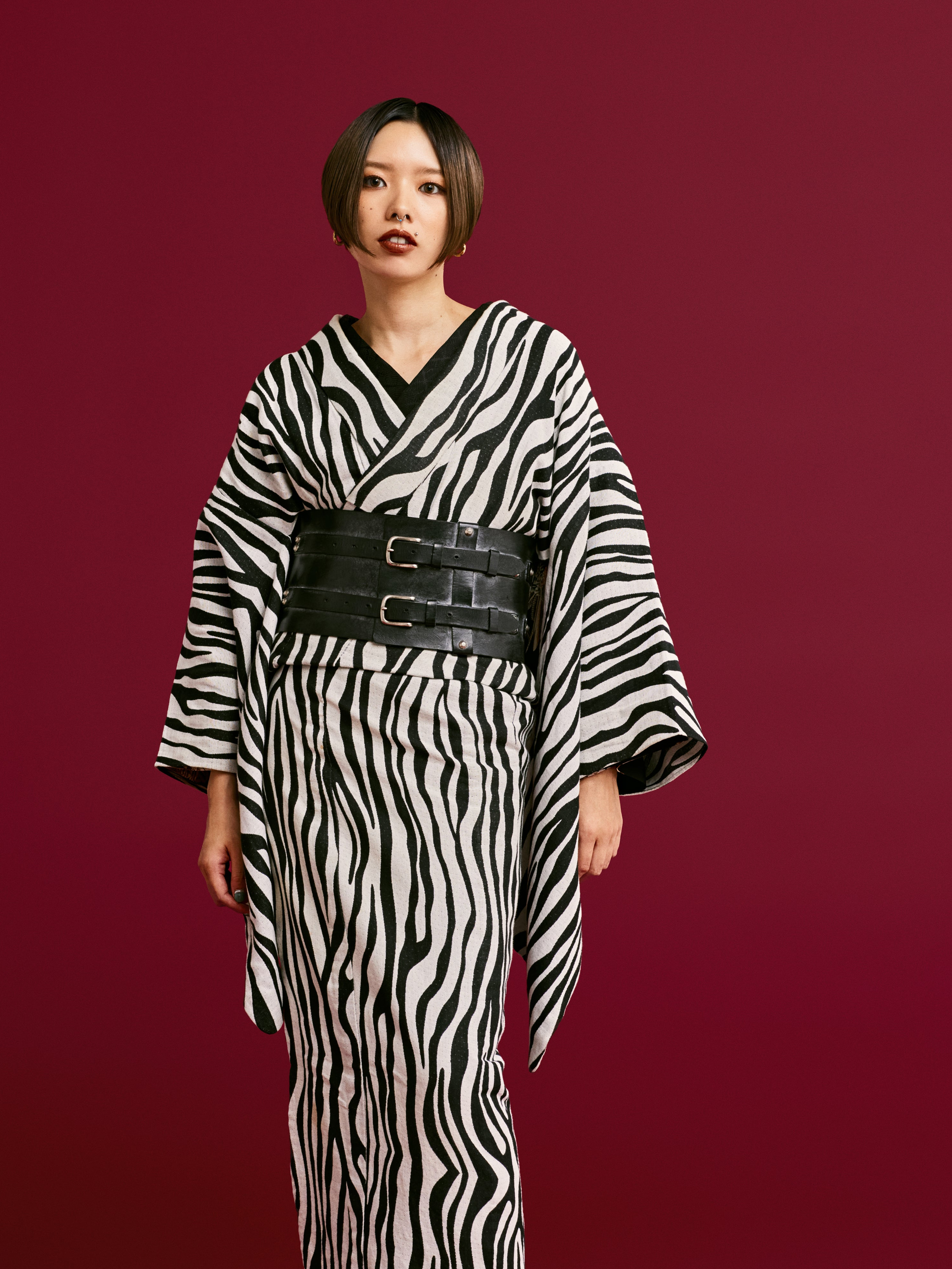 着物｜木綿｜米織小紋 ゼブラ 白黒｜鷹山堂｜単衣