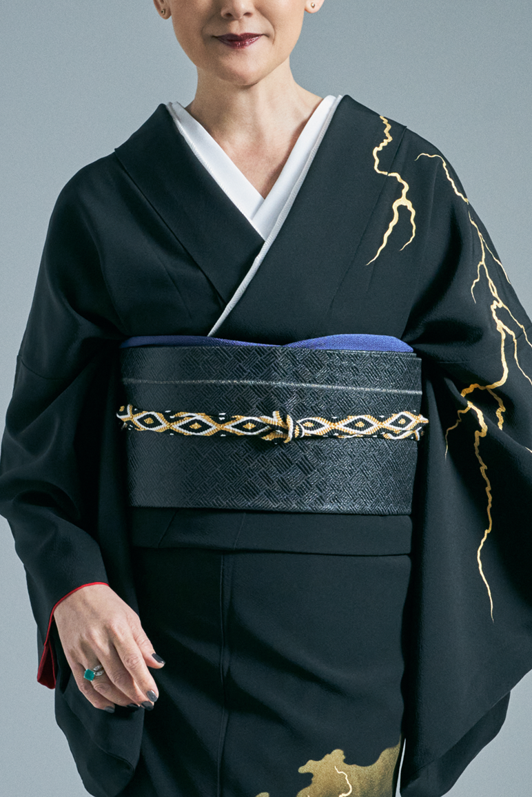 Karagumi diamond pattern black and gold: obijime