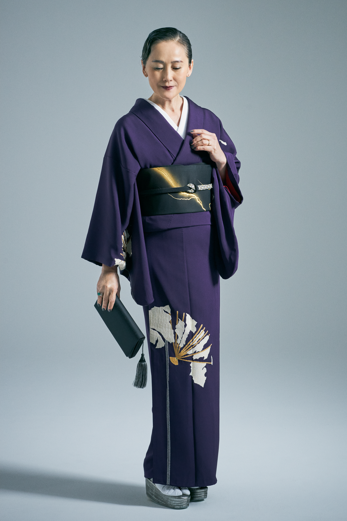 Visiting Kimono with Torn Fan, Purple (Special Order by Kondaya Genbei x KAPUKI): Pure Silk | Lined