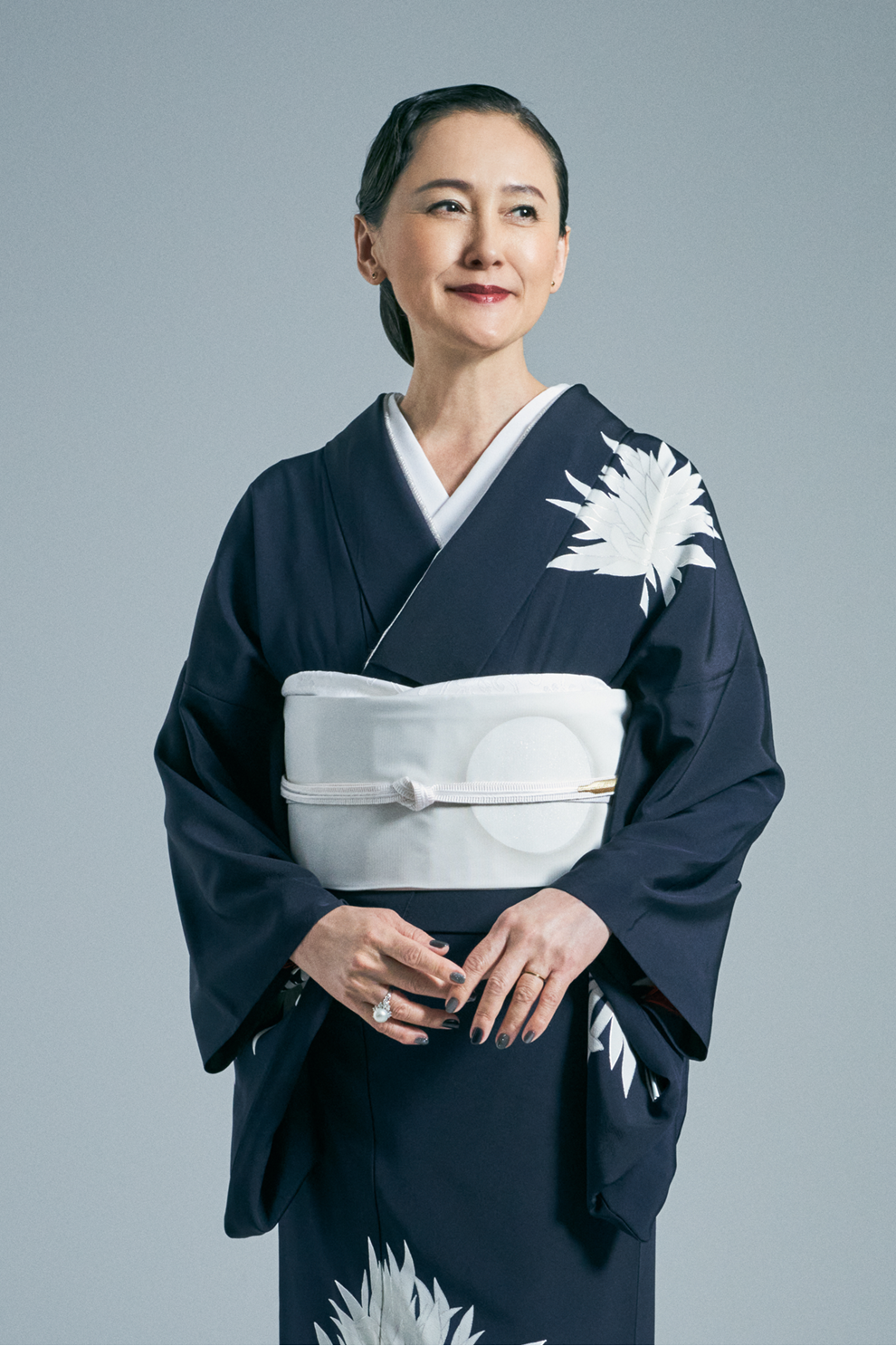 Visiting Kimono, Moonlight Flower, Navy Blue