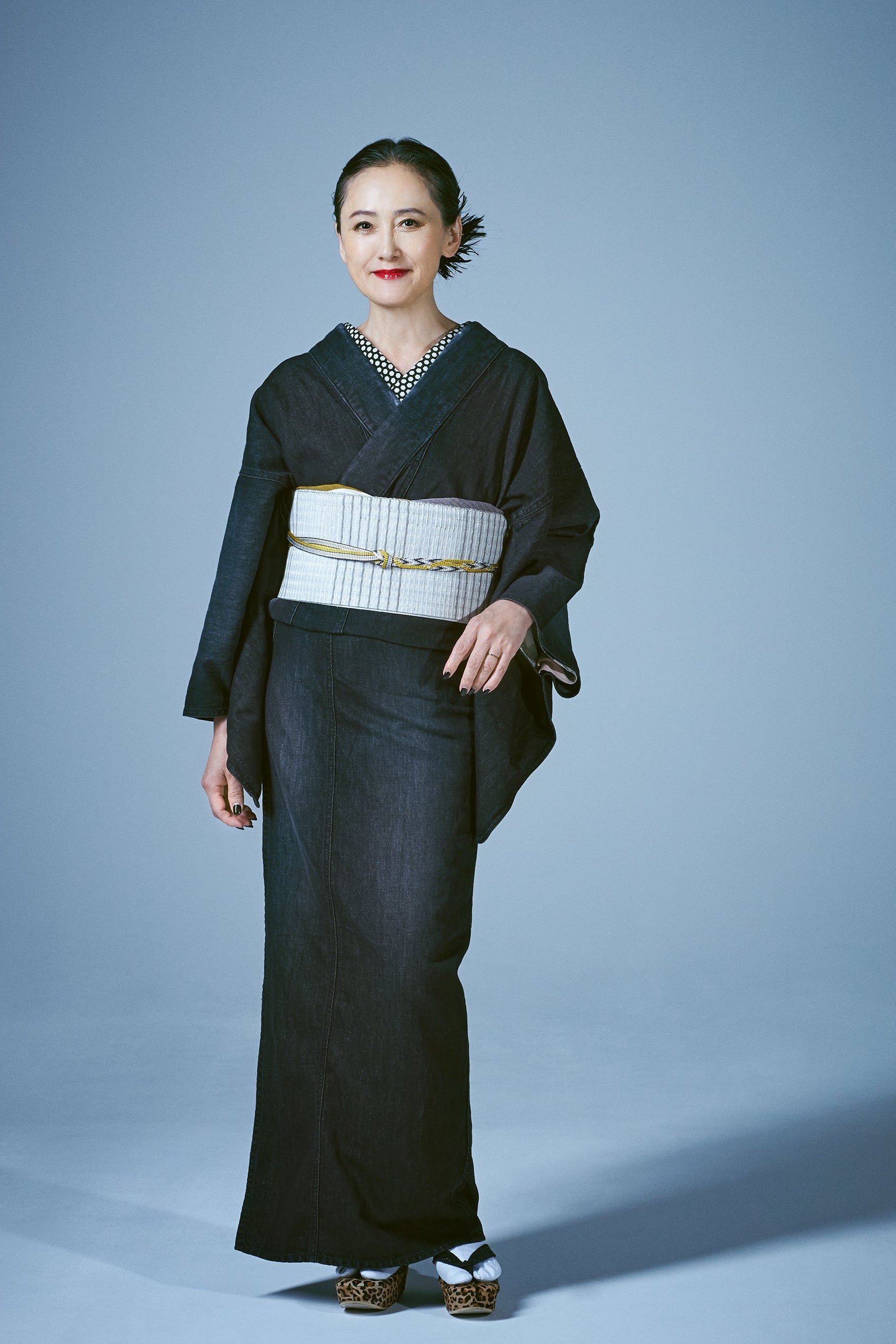 Cotton-linen denim kimono | Black | Women's | KAPUKI