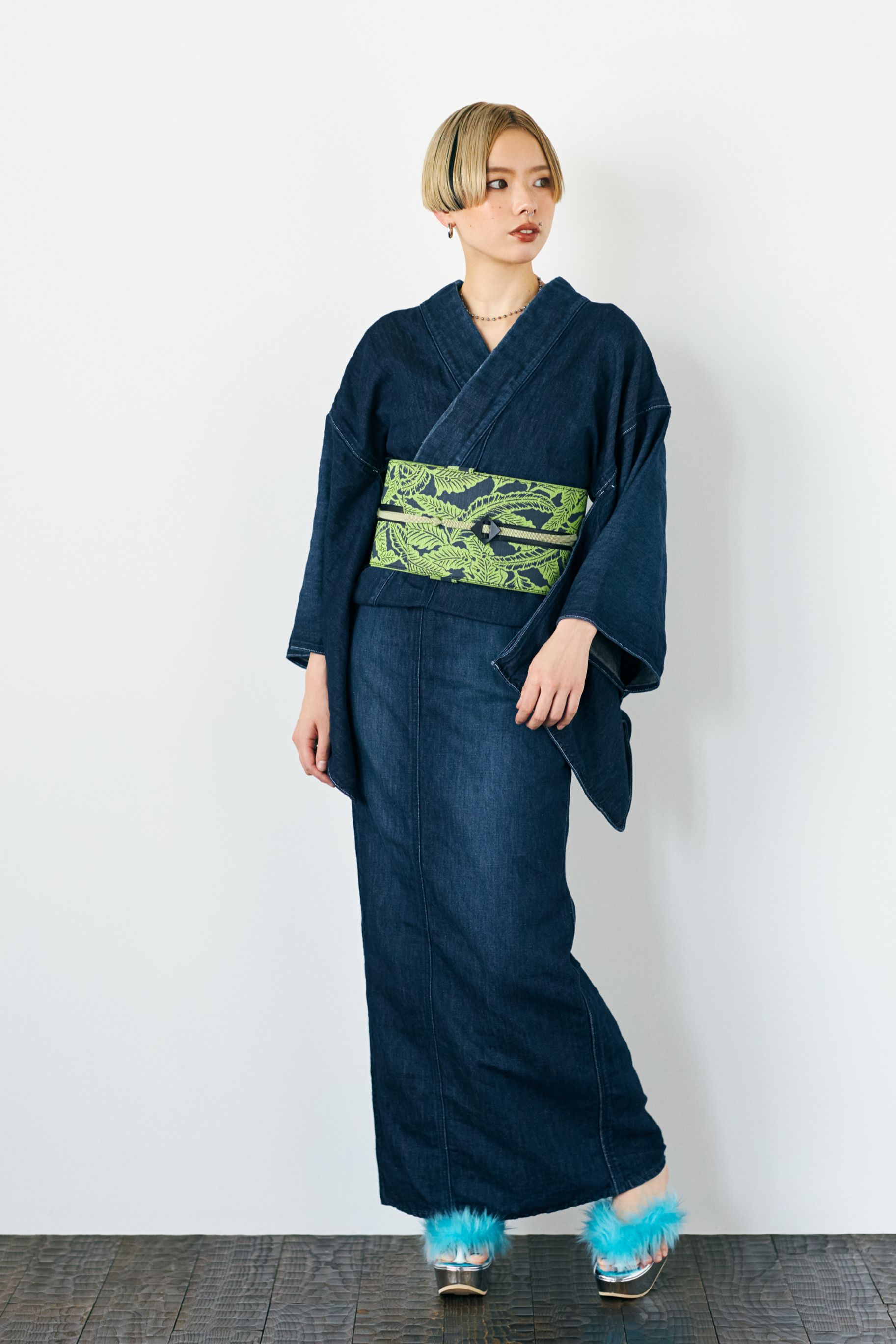 綿麻 1YR レディース綿麻(KAPUKIオリジナル):デニム着物