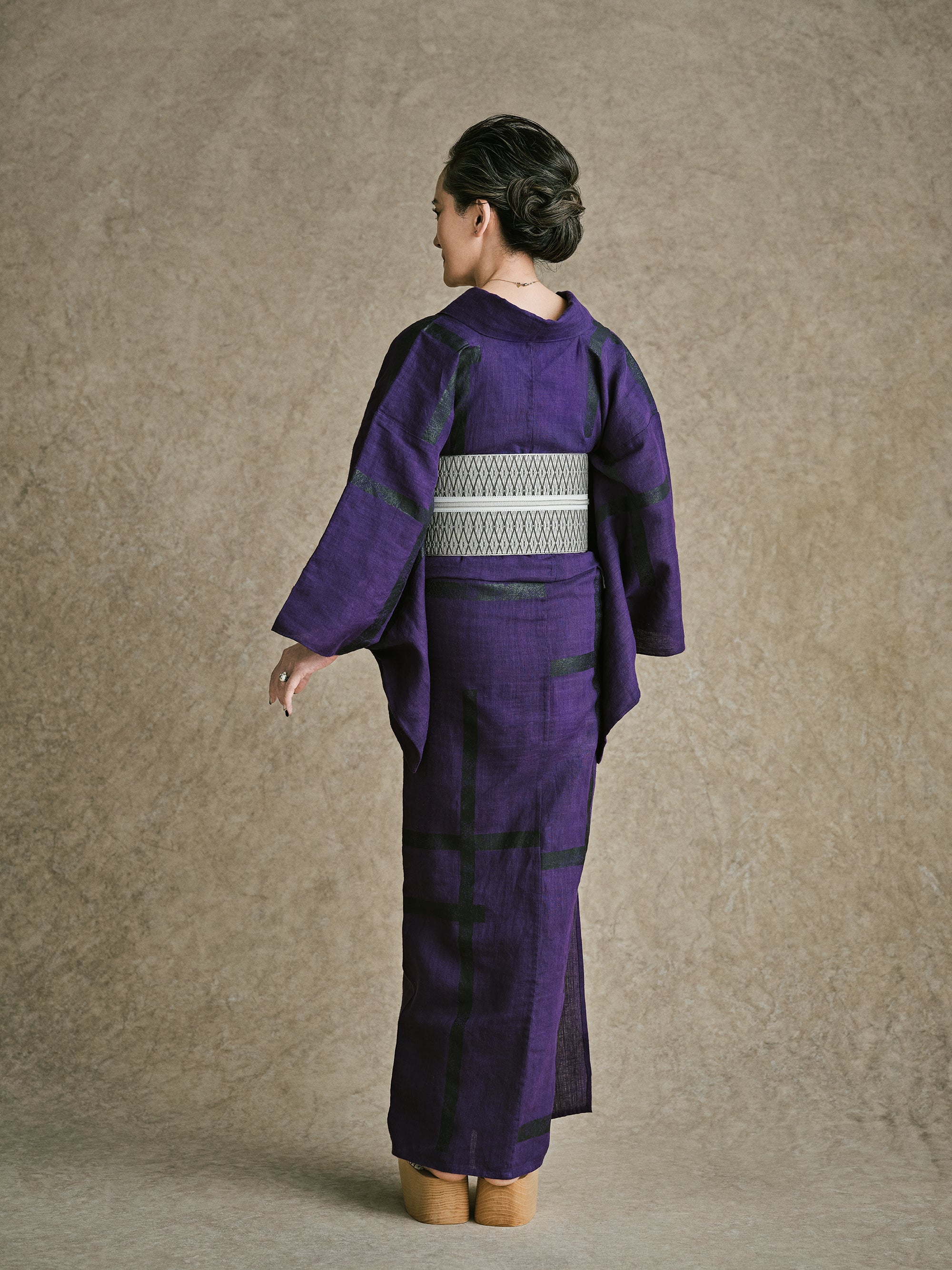 下駄|ぽっくり 白木 籠 菱格子/前坪緑|Mサイズ|KAPKI × 西村織物