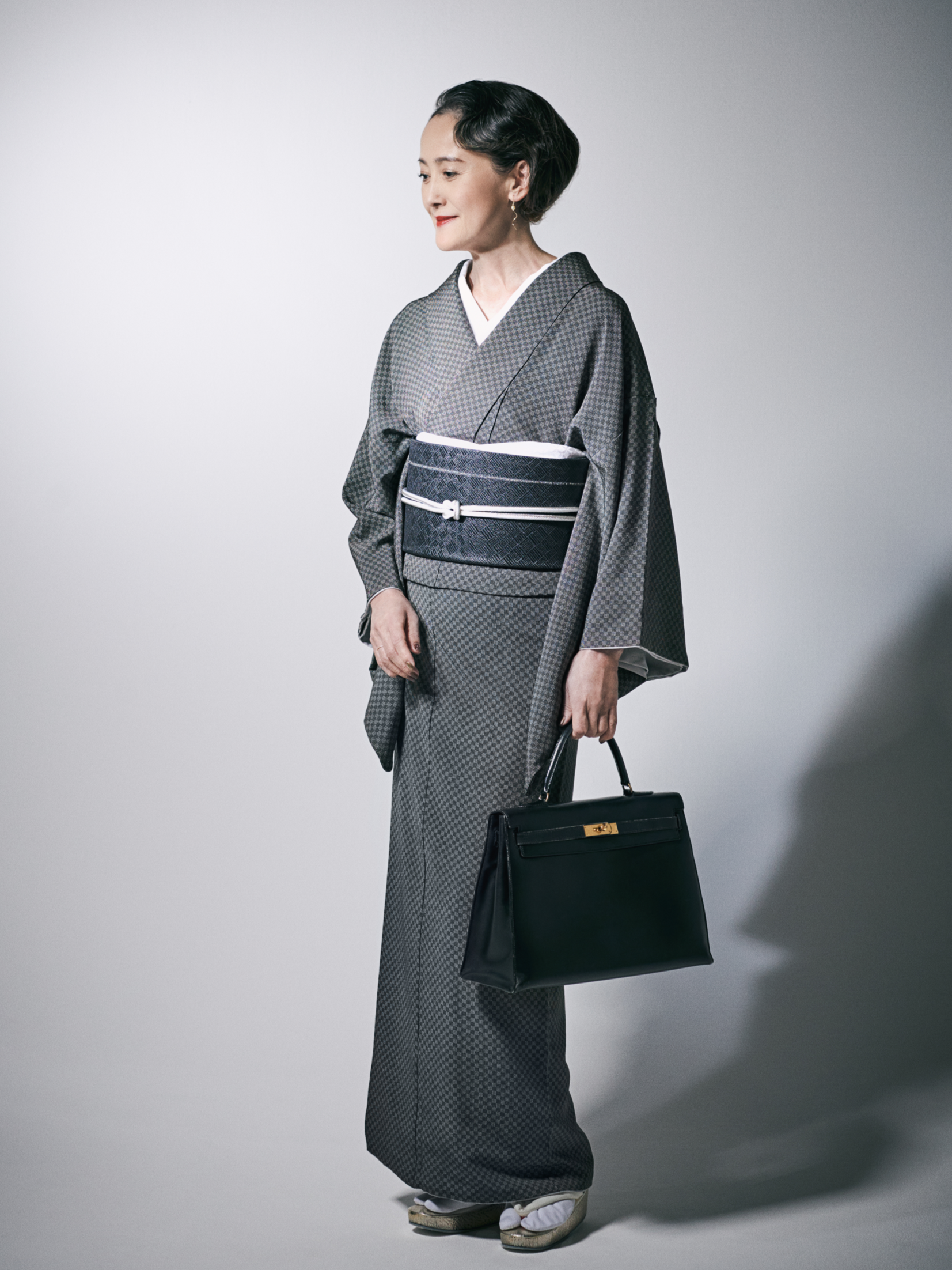 着物｜江戸小紋｜錐市松 白黒 ｜石塚染工｜錐彫｜