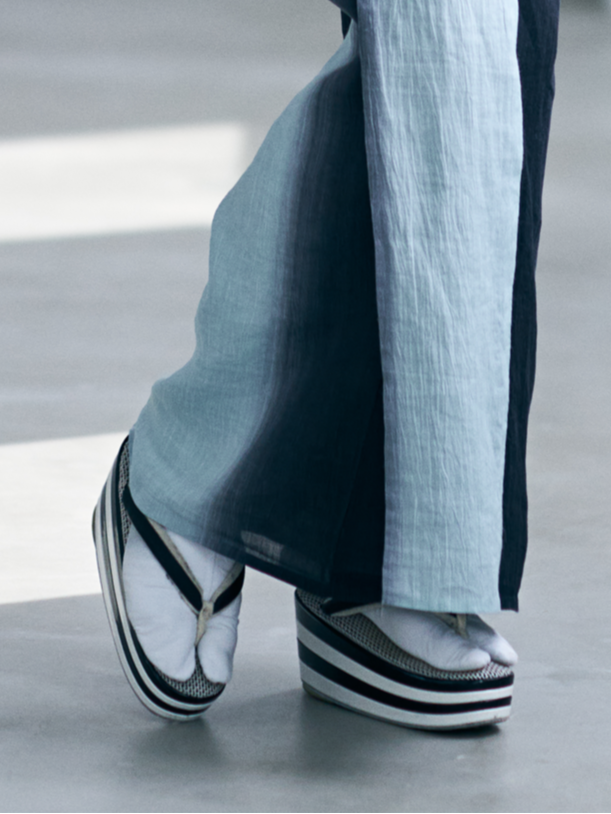 【受注生産】 草履|真綿 四段 ペーパーヤーン ボーダー|和小物さくら × KAPUKI