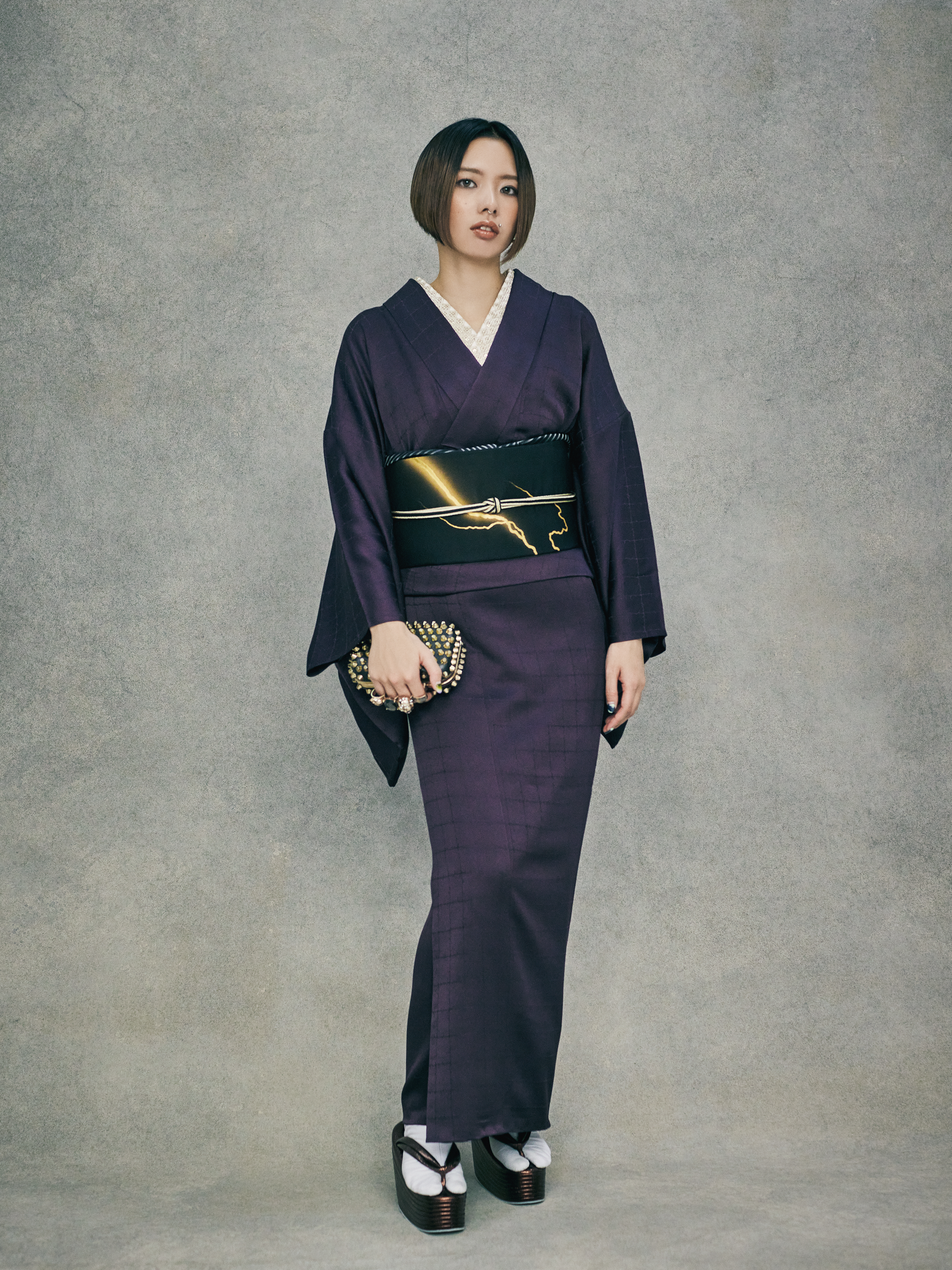 Gold-colored lightning bolt (KAPUKI original): Nagoya obi | Kyoto bag obi, pure silk | Gold-colored (tailoring fee included)