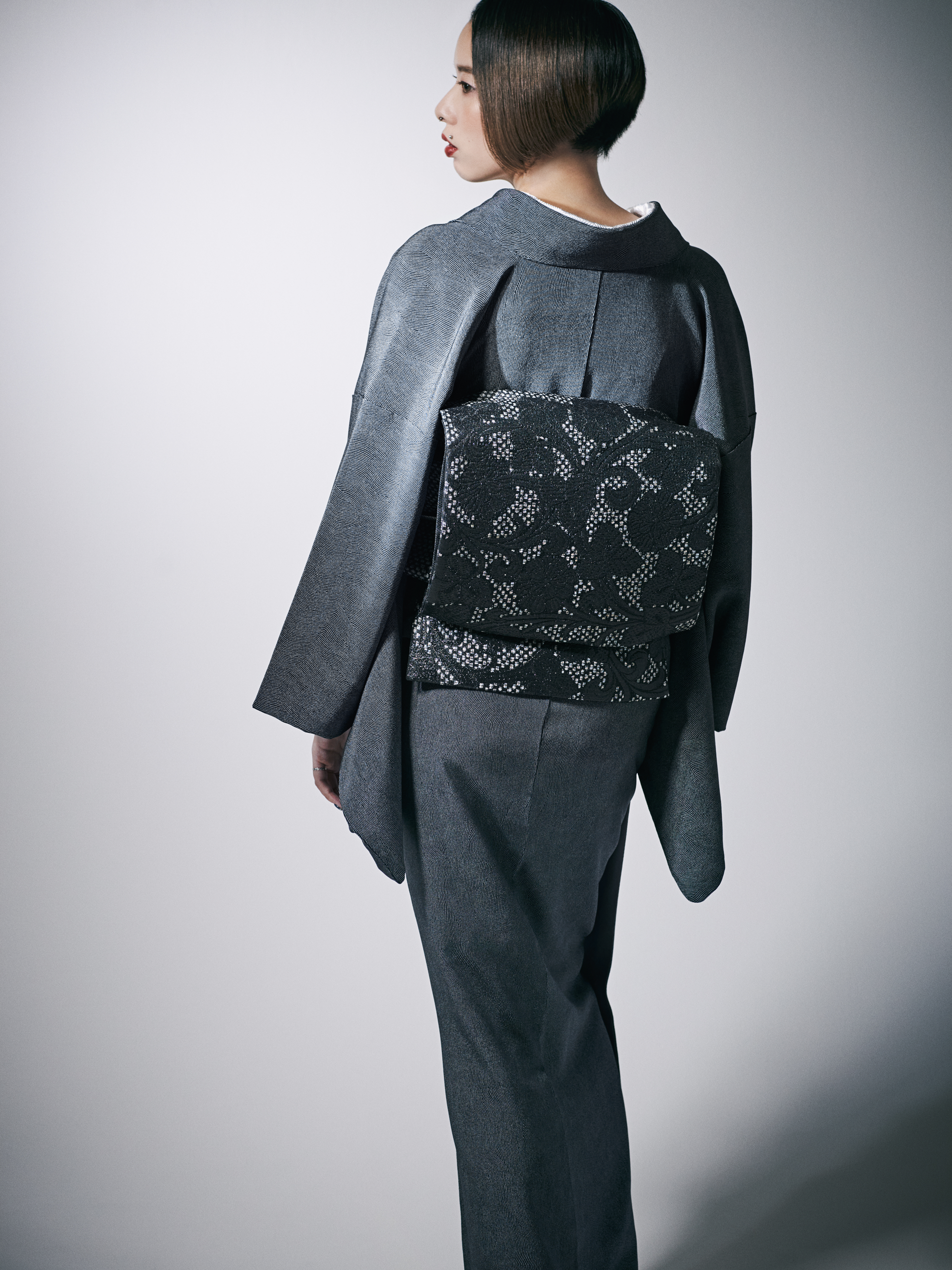 着物|江戸小紋|フランス縞 白黒|石塚染工|錐彫|正絹|袷