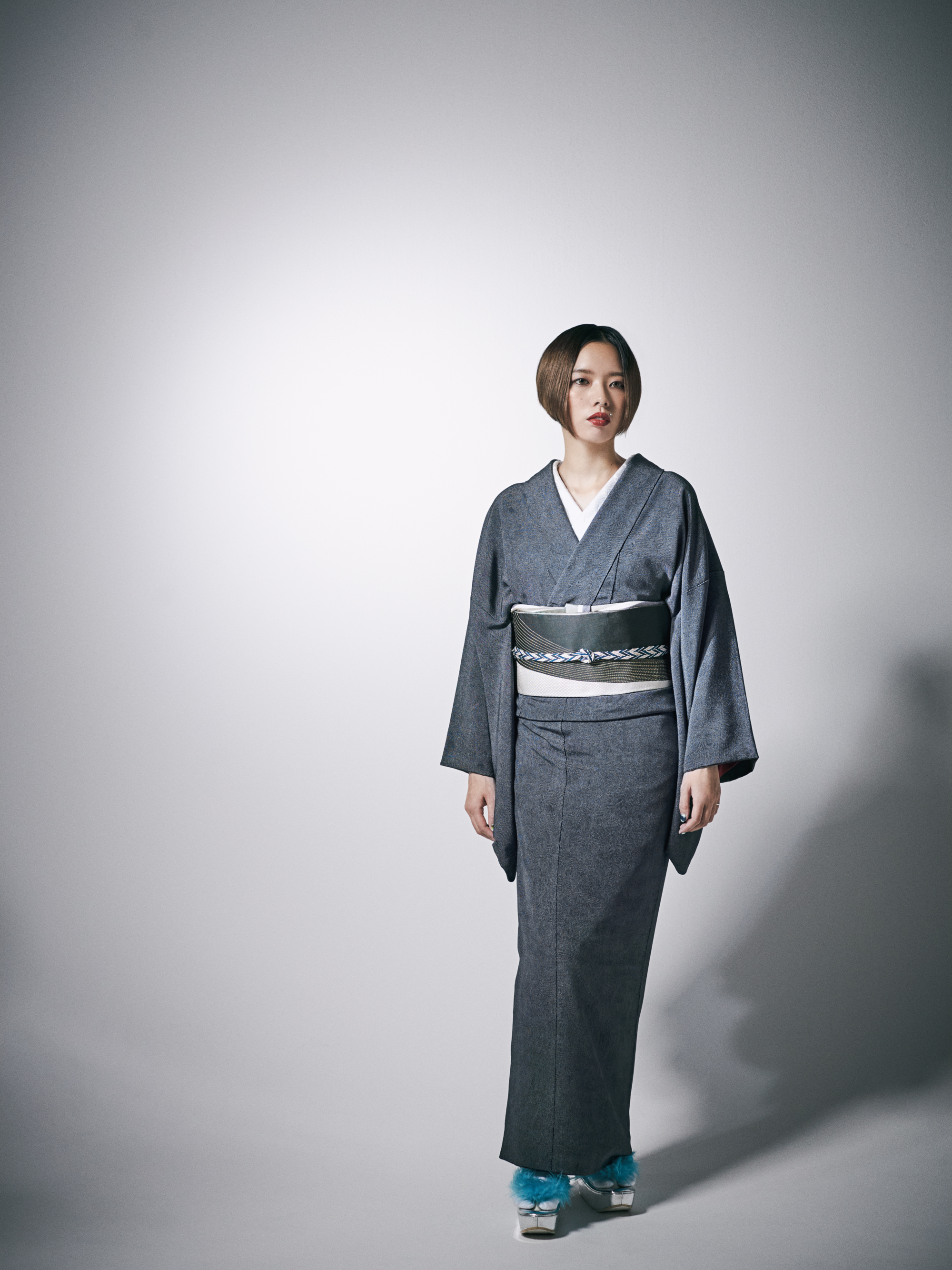 着物|江戸小紋|フランス縞 白黒|石塚染工|錐彫|正絹|袷