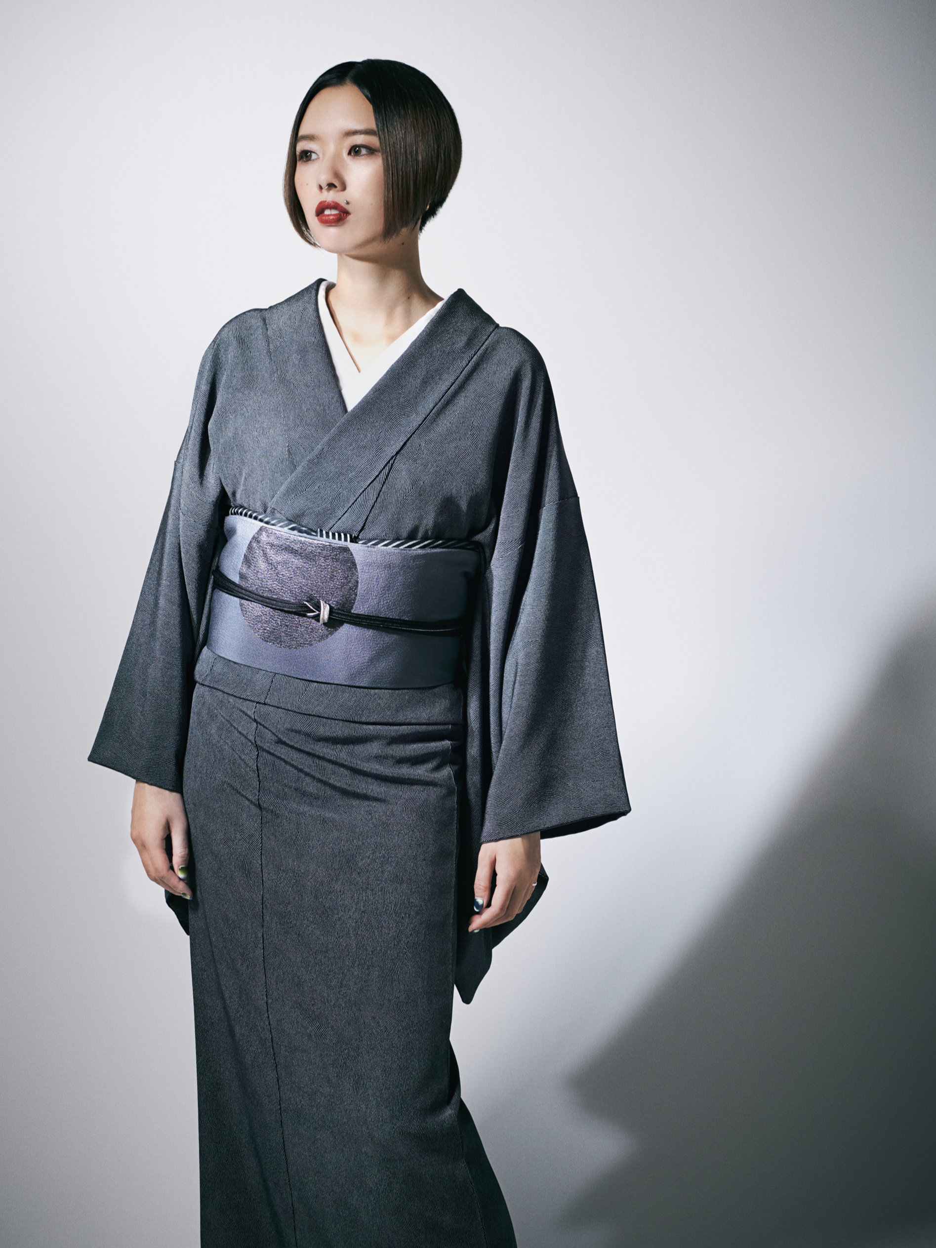 着物|江戸小紋|フランス縞 白黒|石塚染工|錐彫|正絹|袷