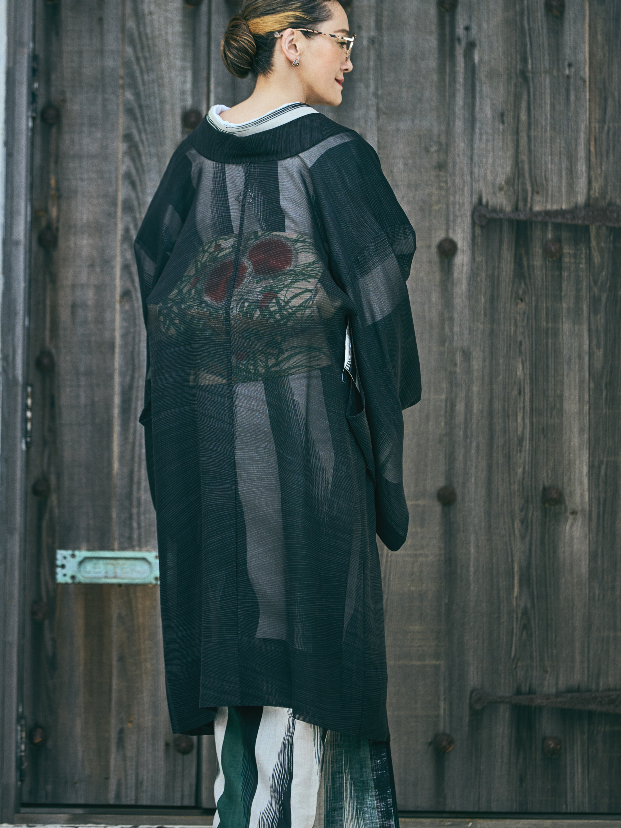 薄羽織|夏小紋|涼線 墨黒|松寿苑|紗