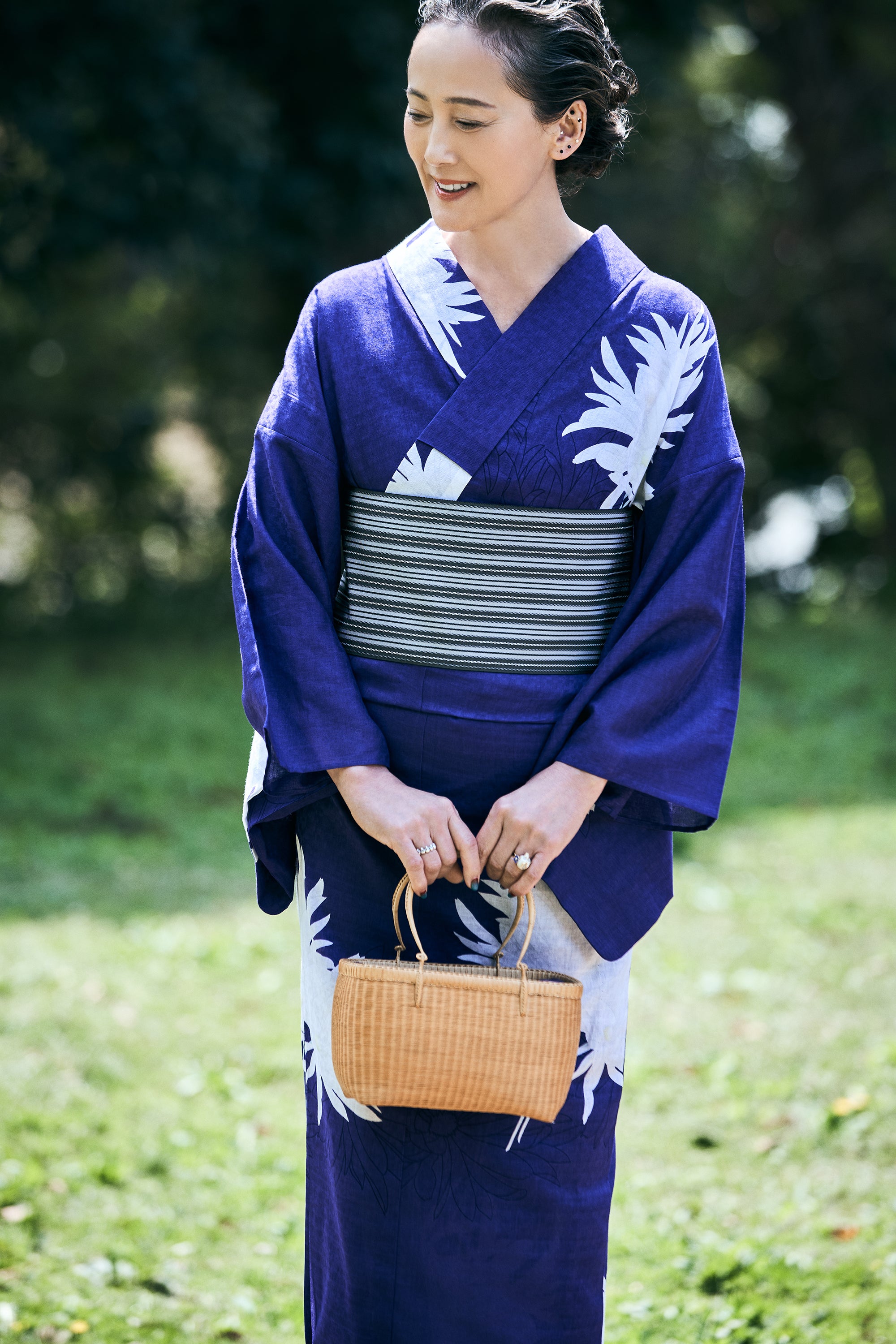 半巾帯|四寸単|麻絹(まけん) グレー×黒|西村織物