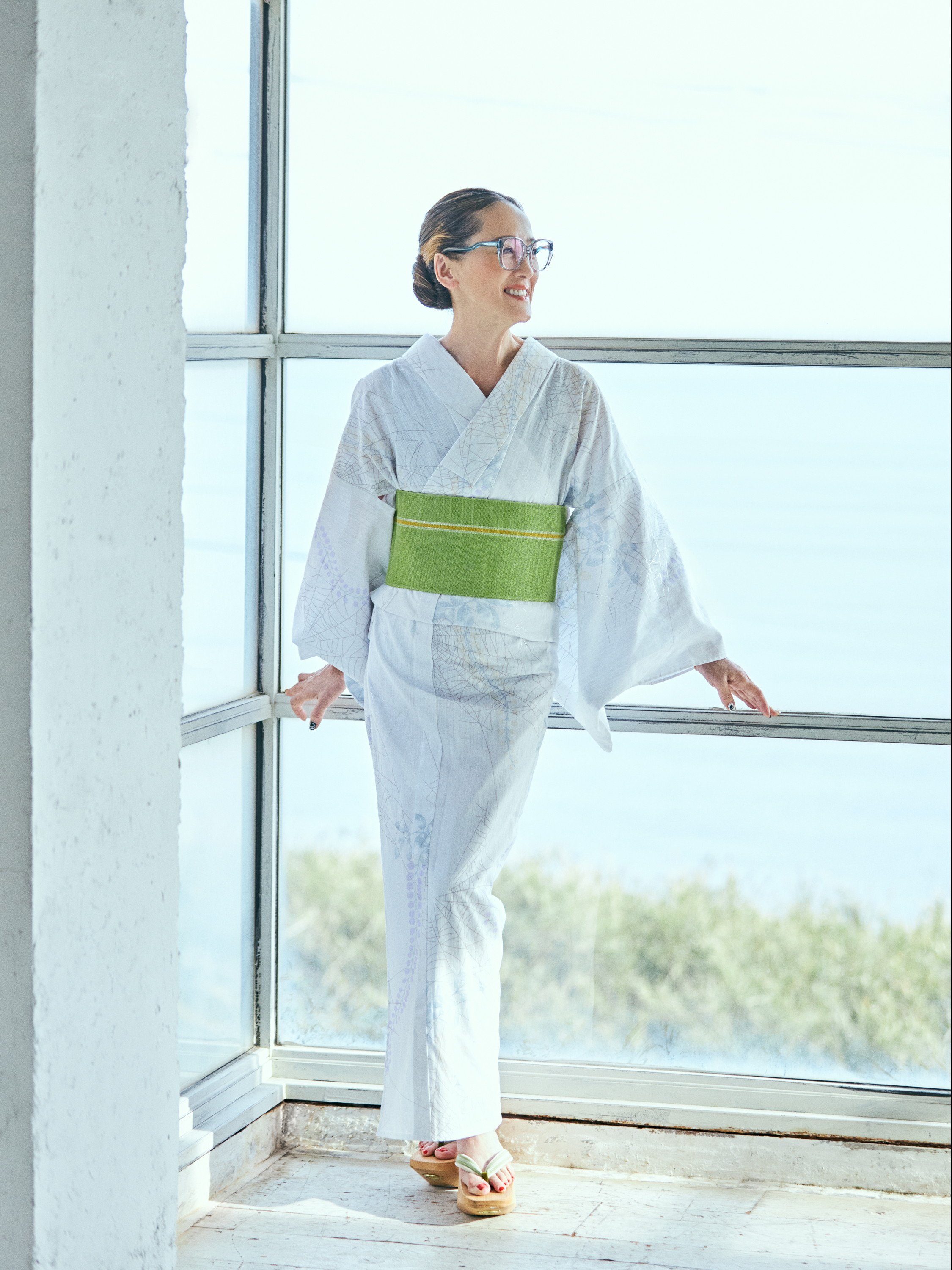 Shichino Purple|Sakura Pink|White|Pink|Yellow Green (Ganwa): Half-width obi|Nishijin-ori|Hemp